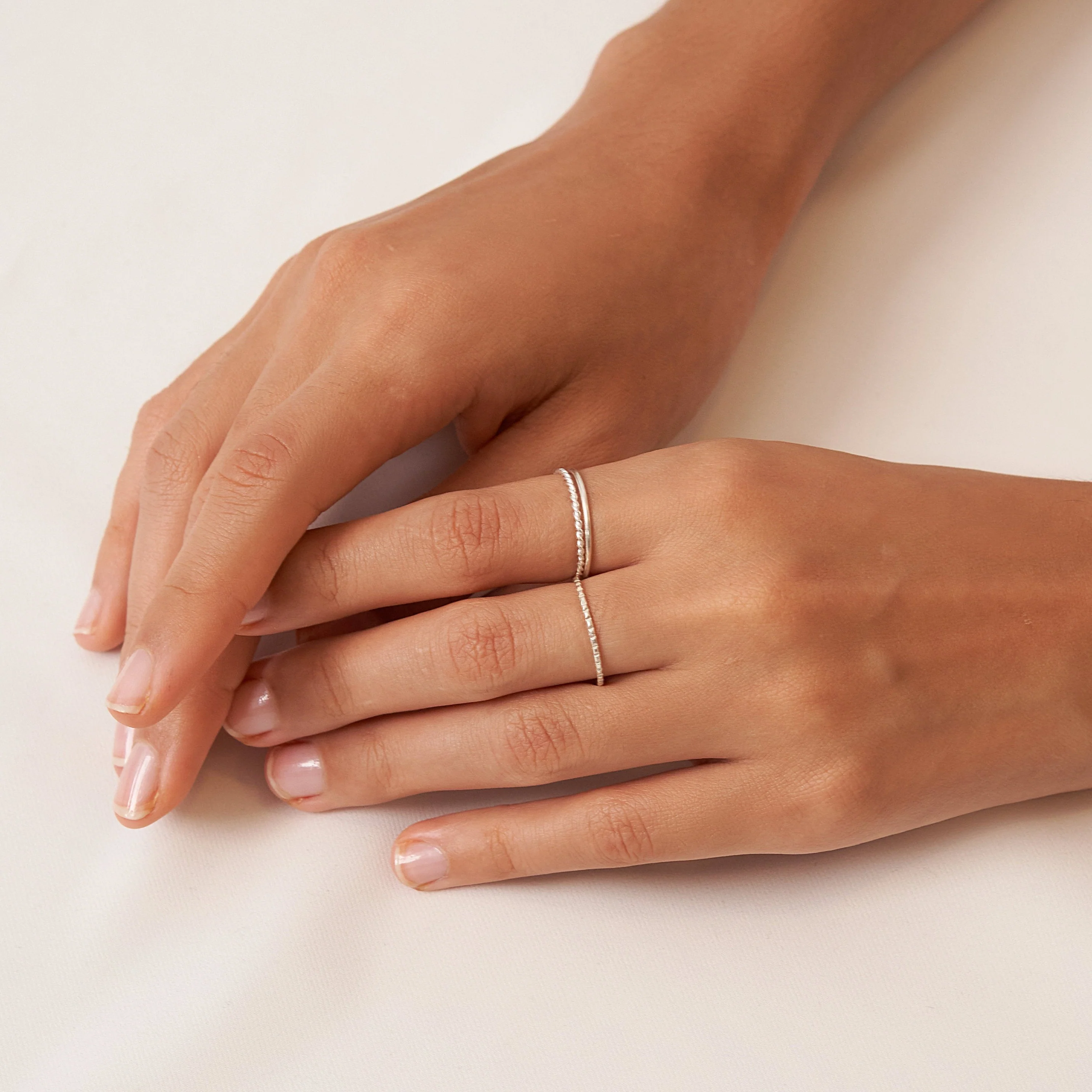Thin Stacking Rings Set in Silver - Image 2