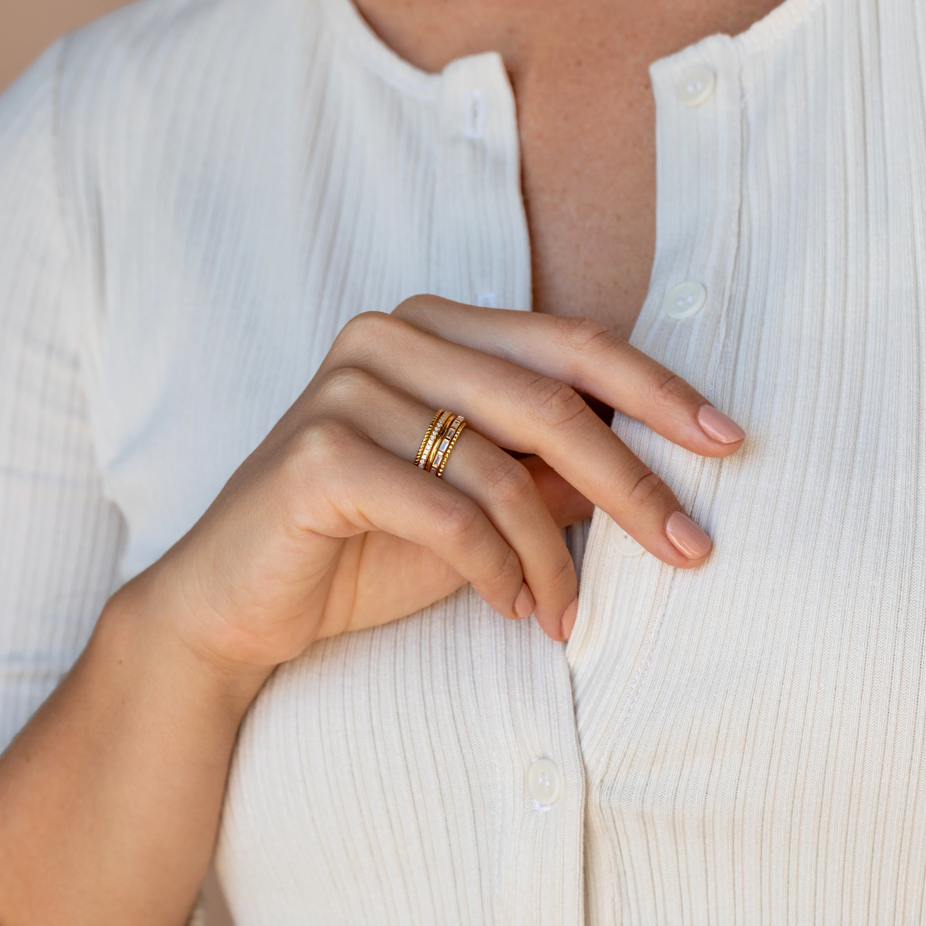 Thin Stacking Rings Set in 18K Gold - Image 9