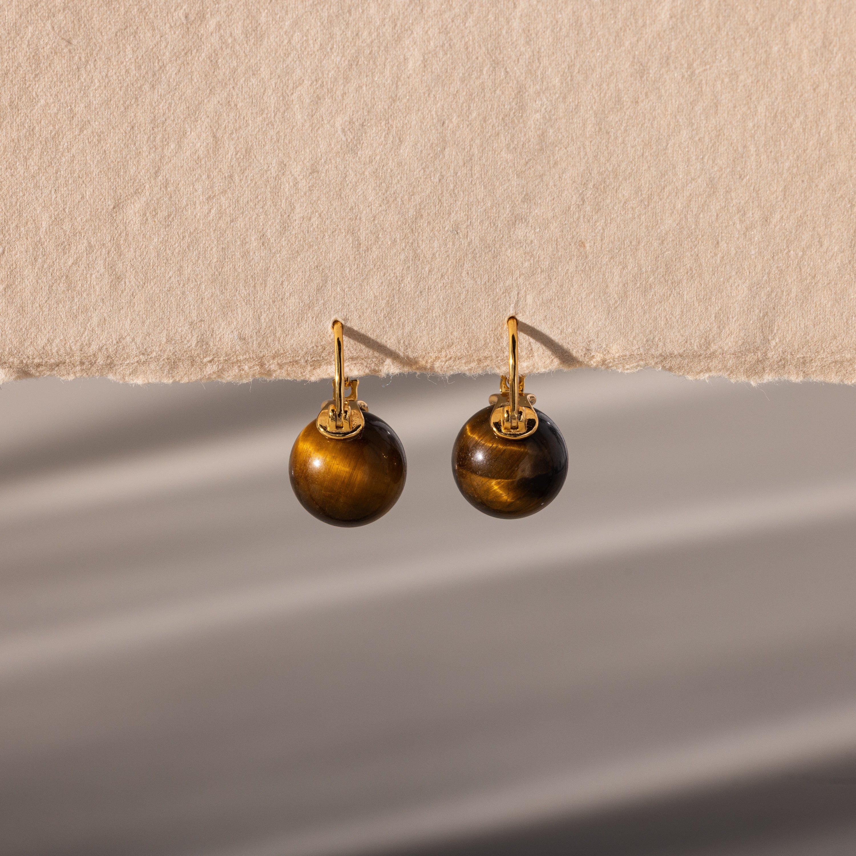Tiger's Eye Dome Drop Earrings in 18K Gold - Image 3