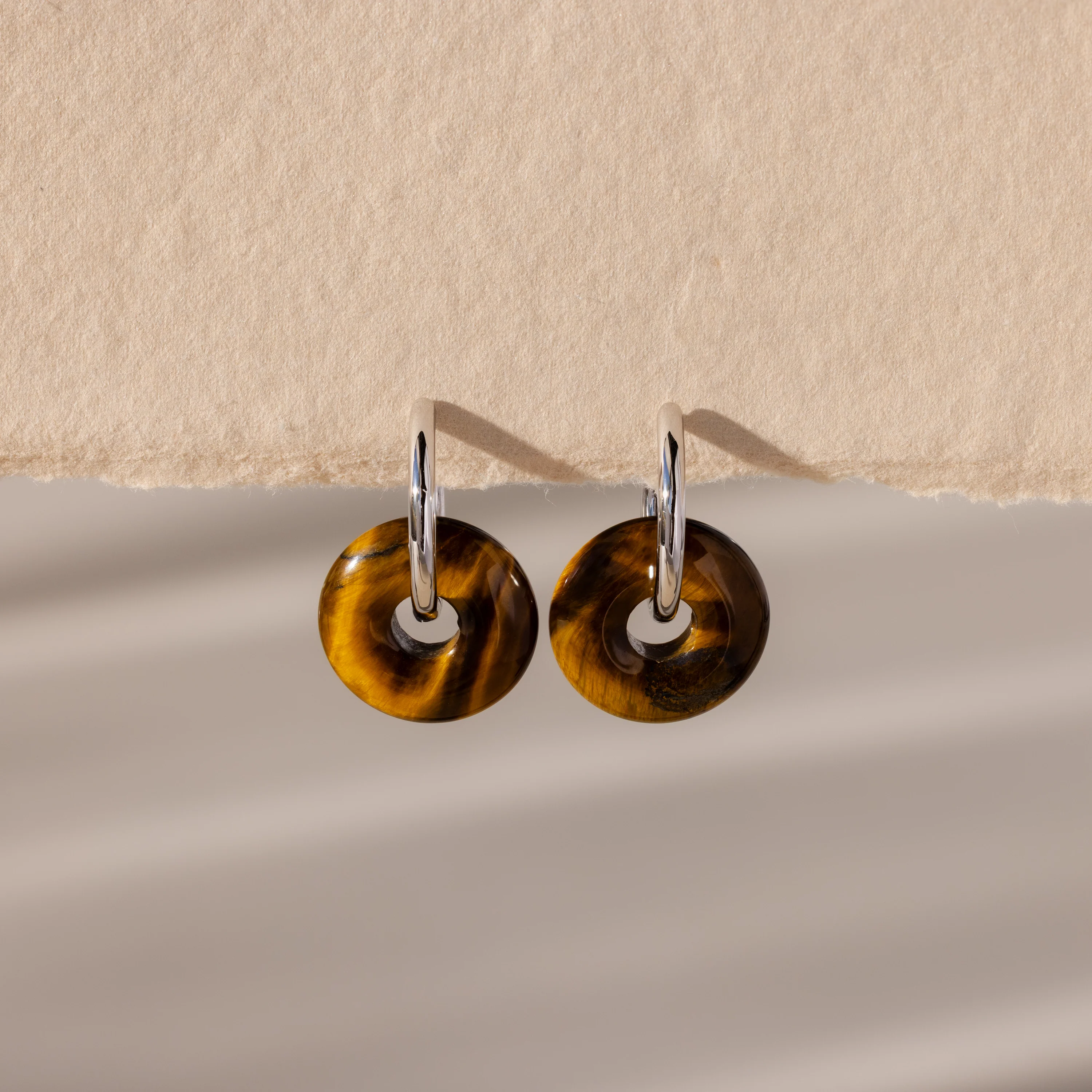 Tiger's Eye Duo Hoops in Silver