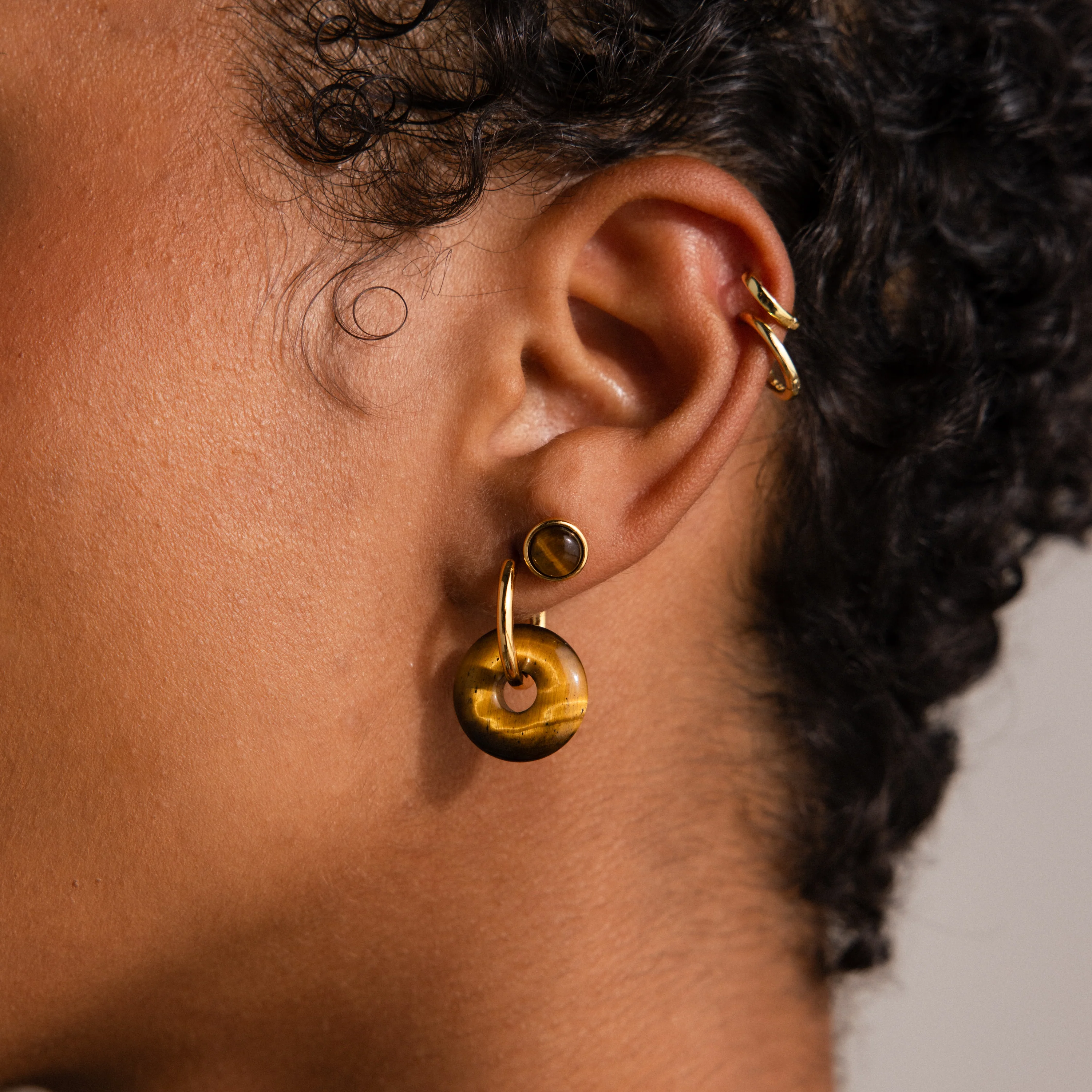Tiger's Eye Duo Hoops in 18K Gold - Image 4