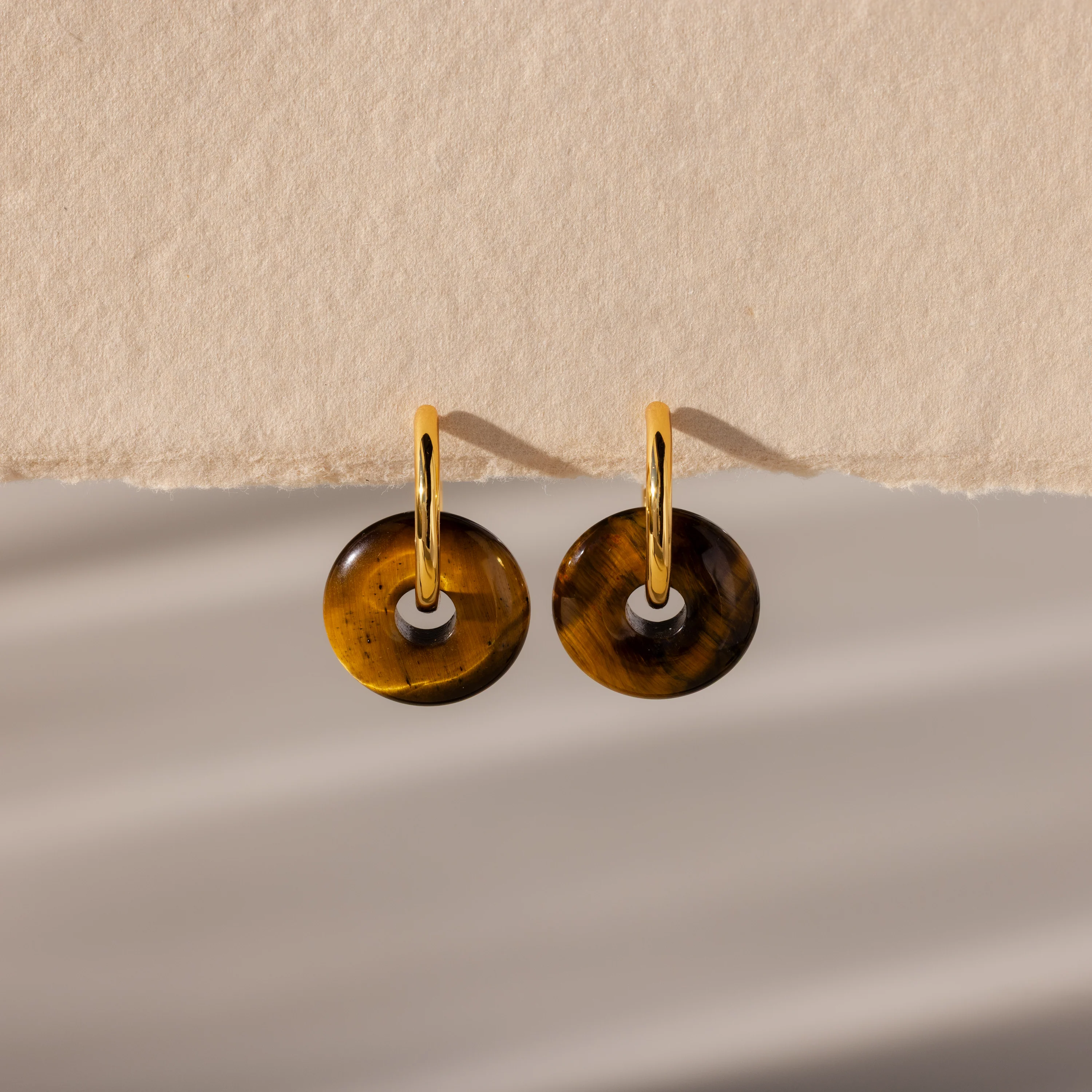 Tiger's Eye Duo Hoops in 18K Gold