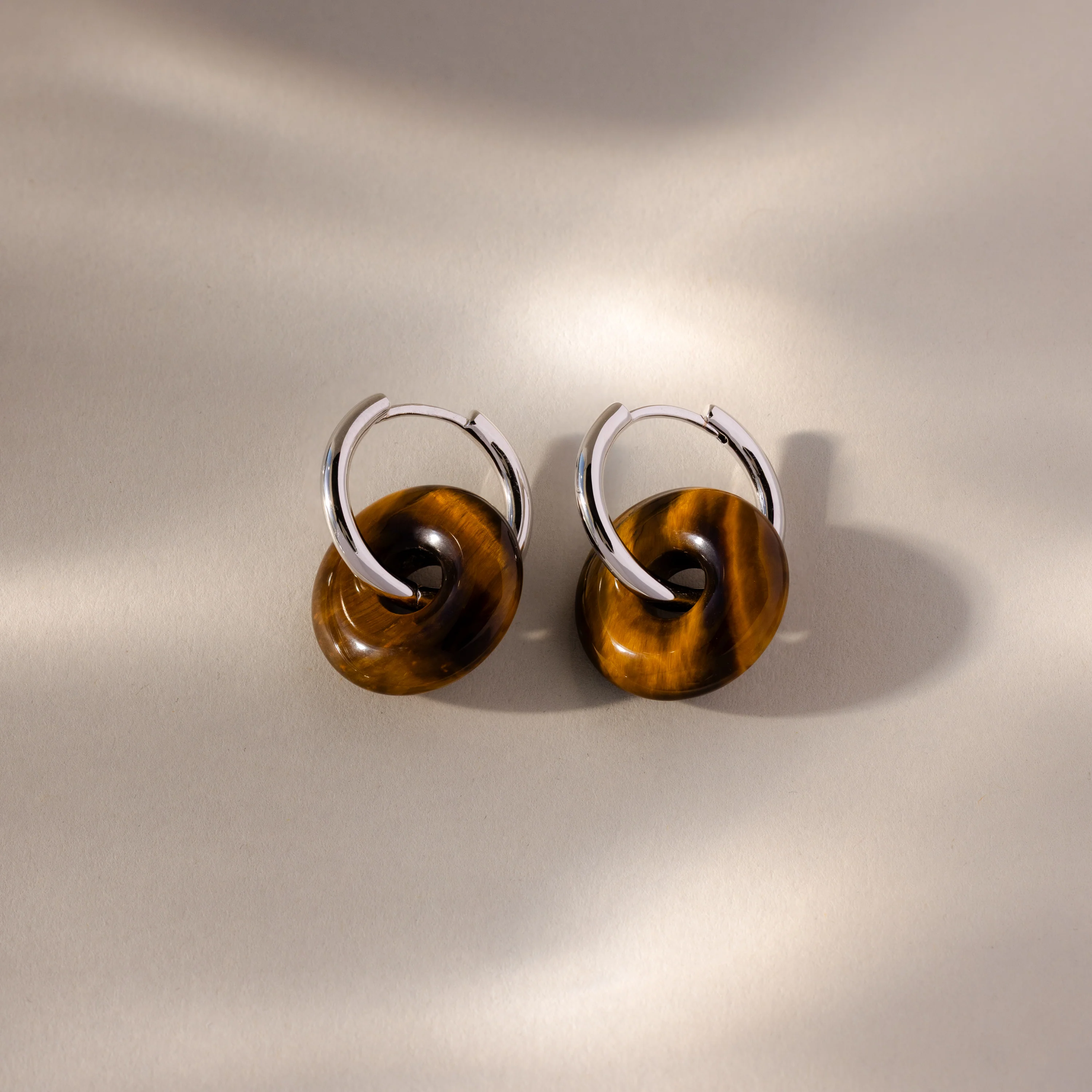 Tiger's Eye Duo Hoops in Silver - Image 3