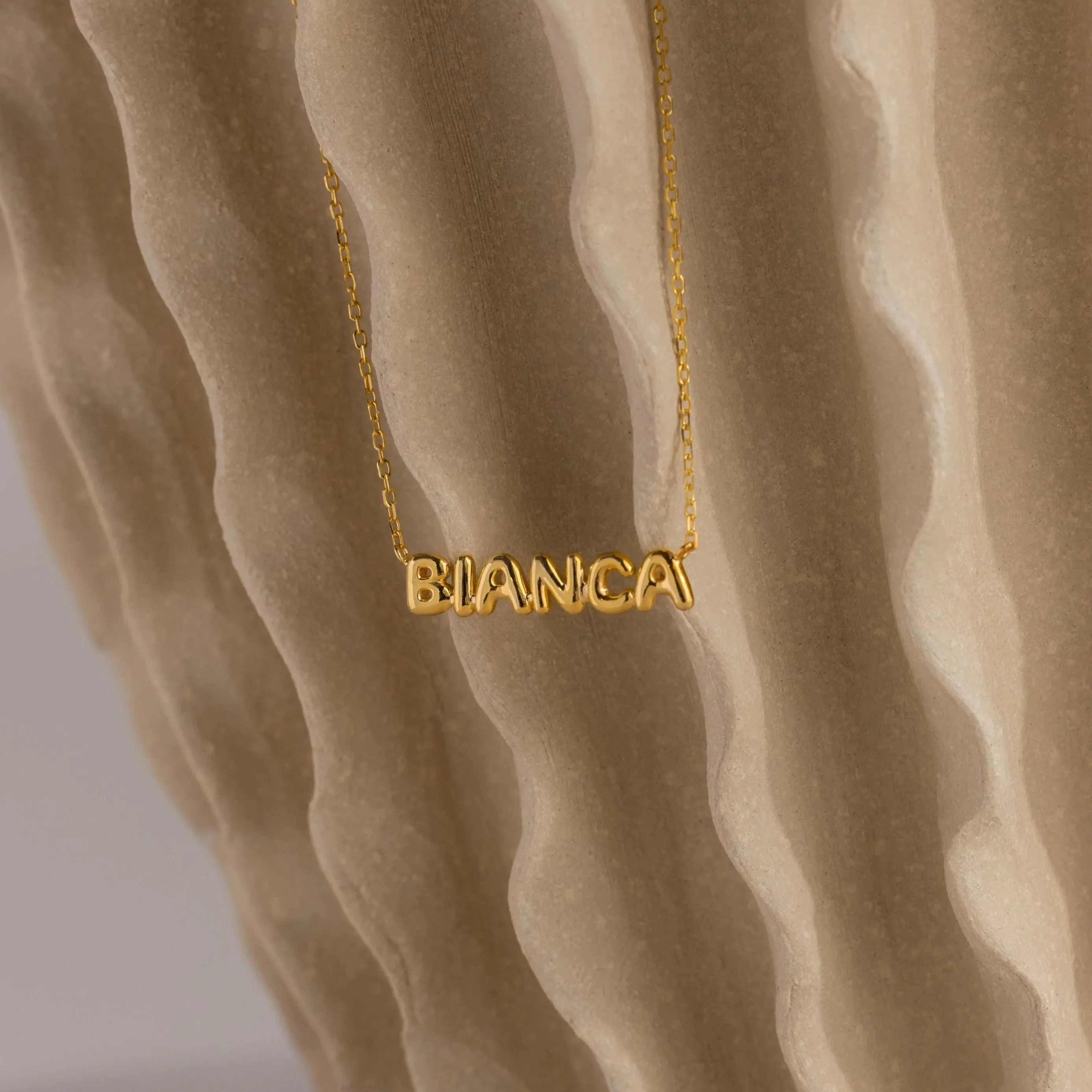 Tiny Bubble Name Necklace in 18K Gold