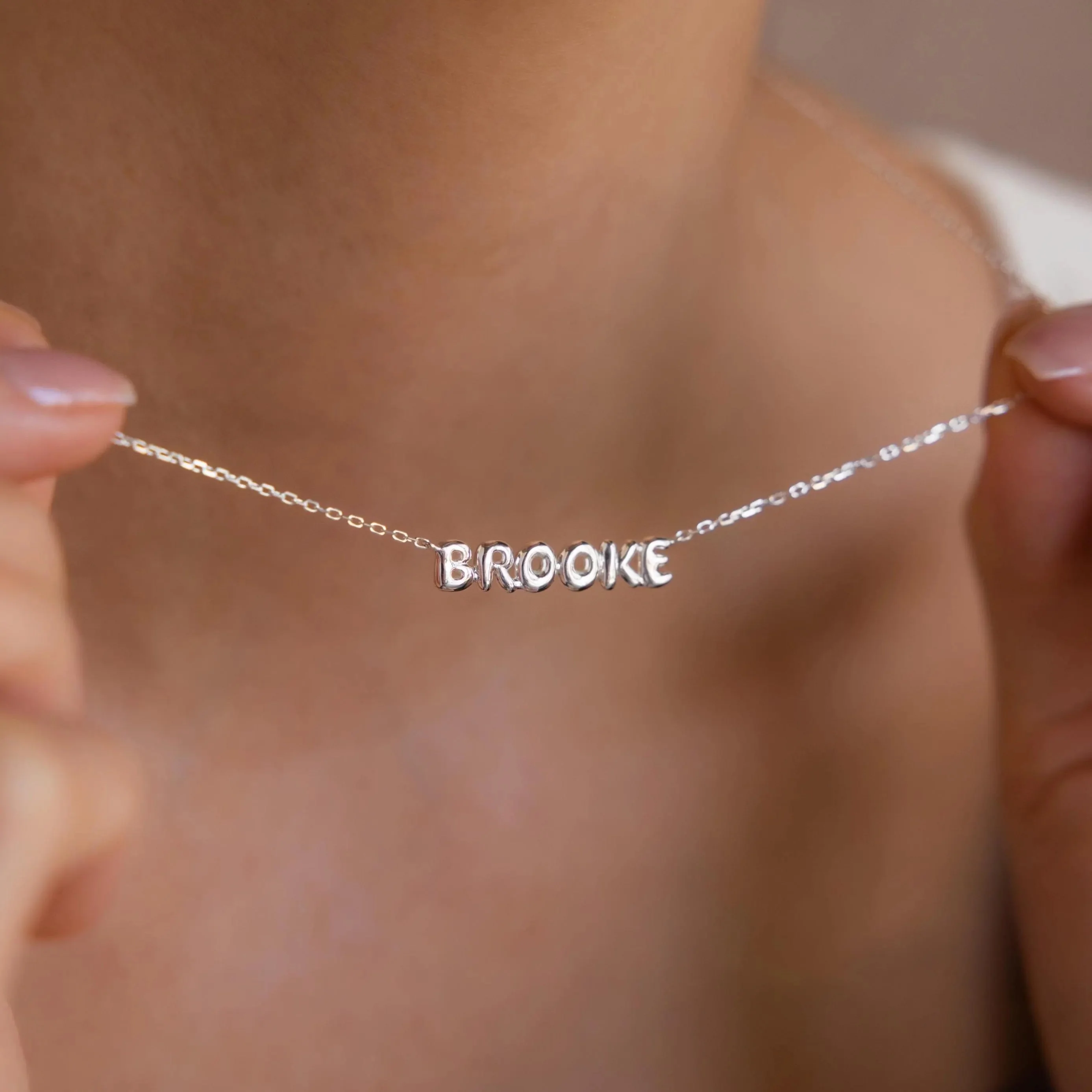 Tiny Bubble Name Necklace in Silver - Image 2