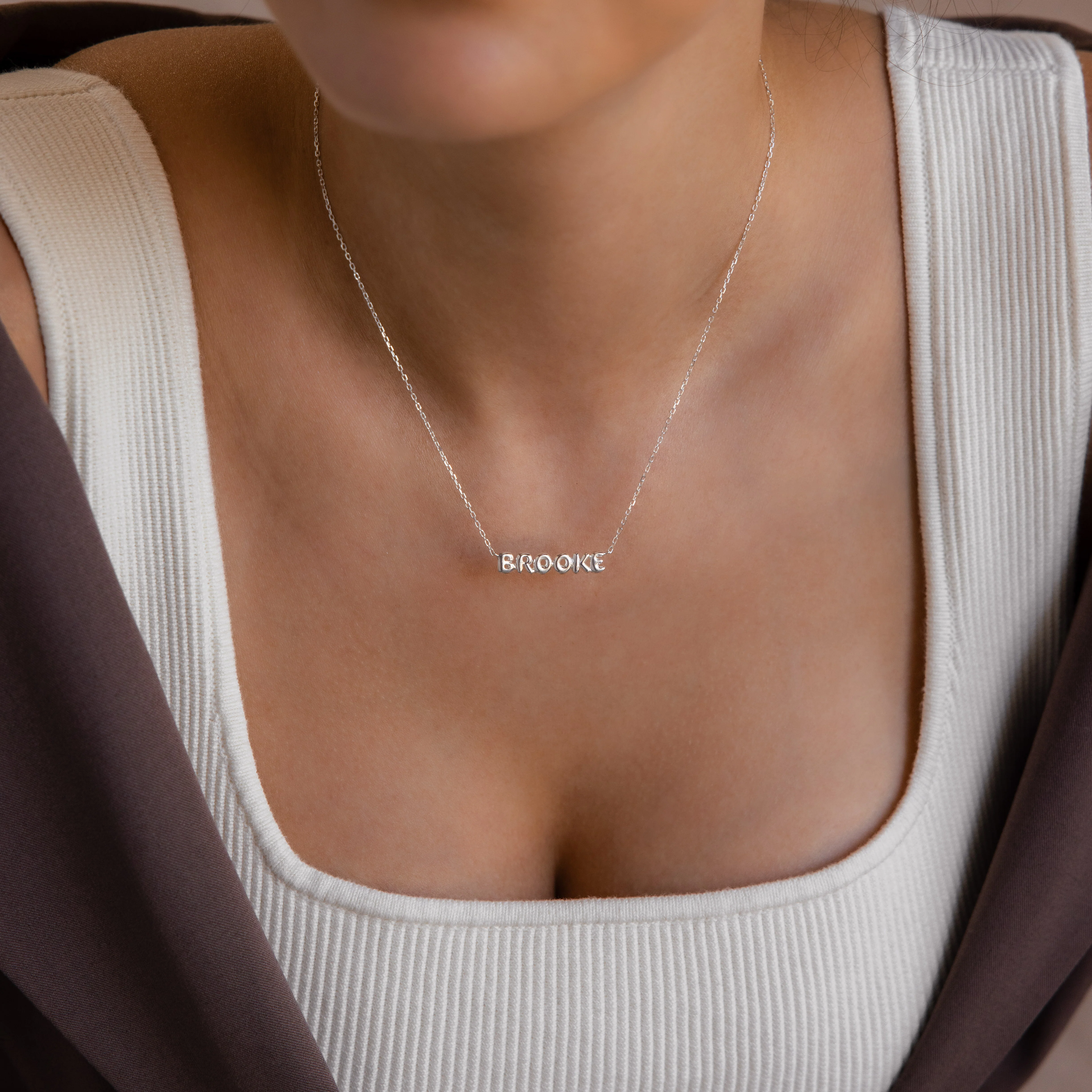 Tiny Bubble Name Necklace in Silver - Image 4