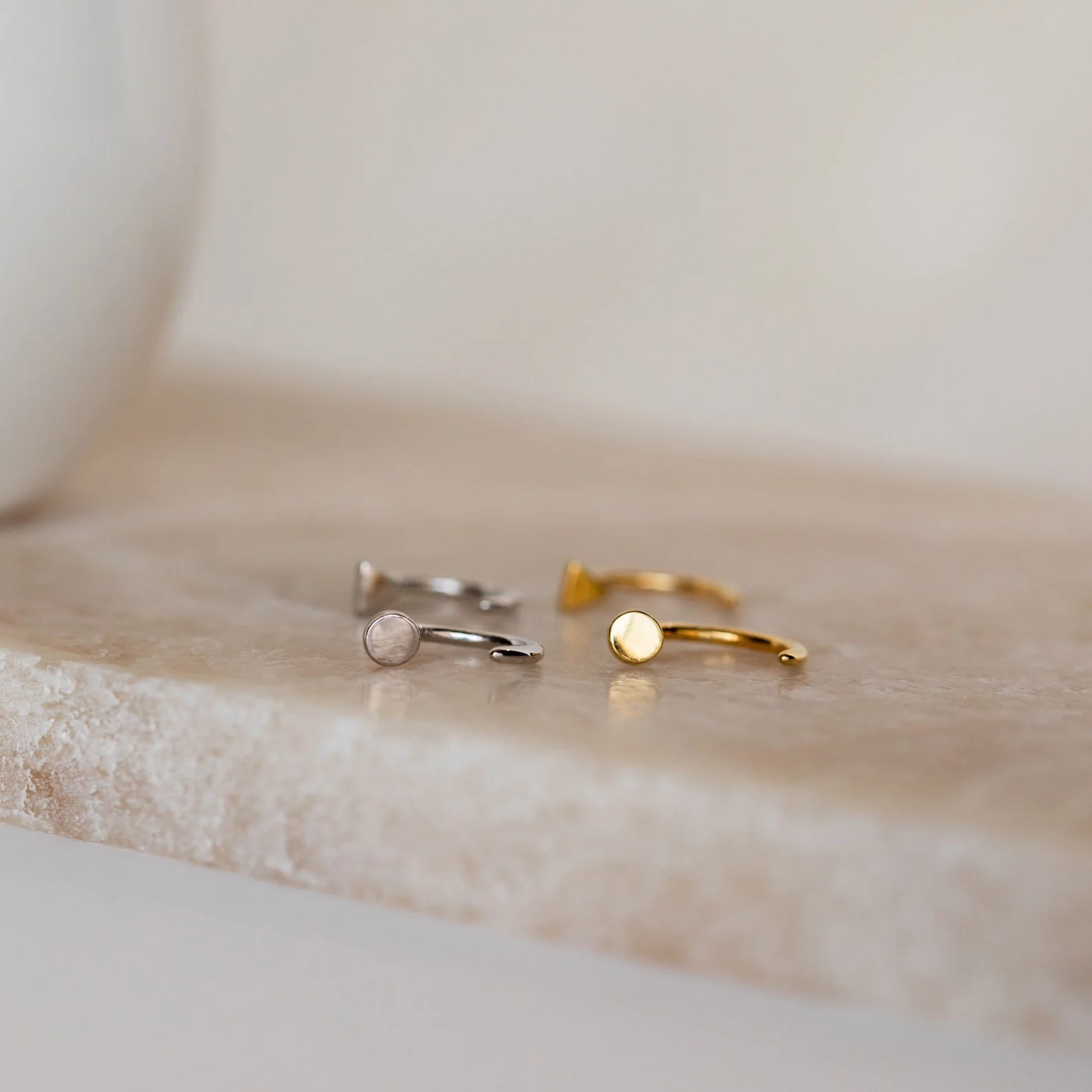 Tiny Circle & Triangle Huggies - Image 3