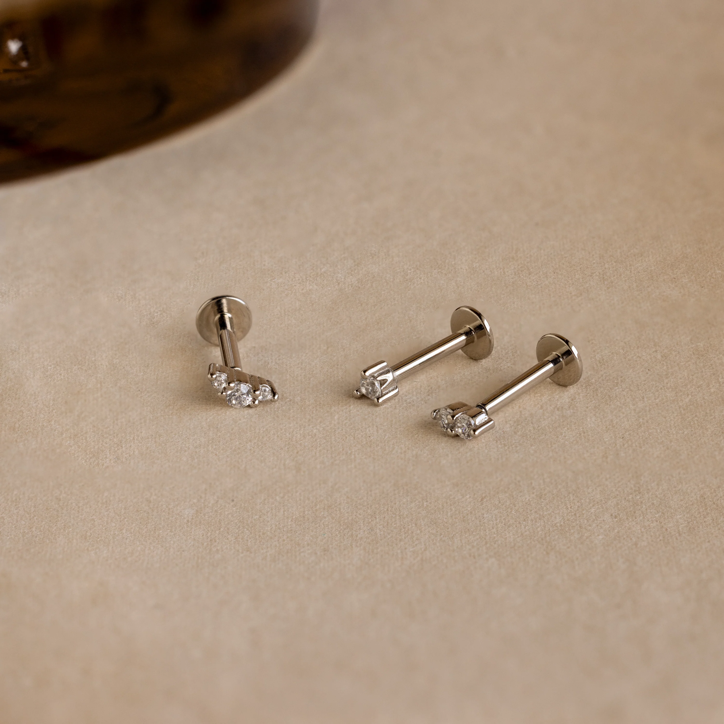 Tiny Diamond Flatback Studs Set in Silver