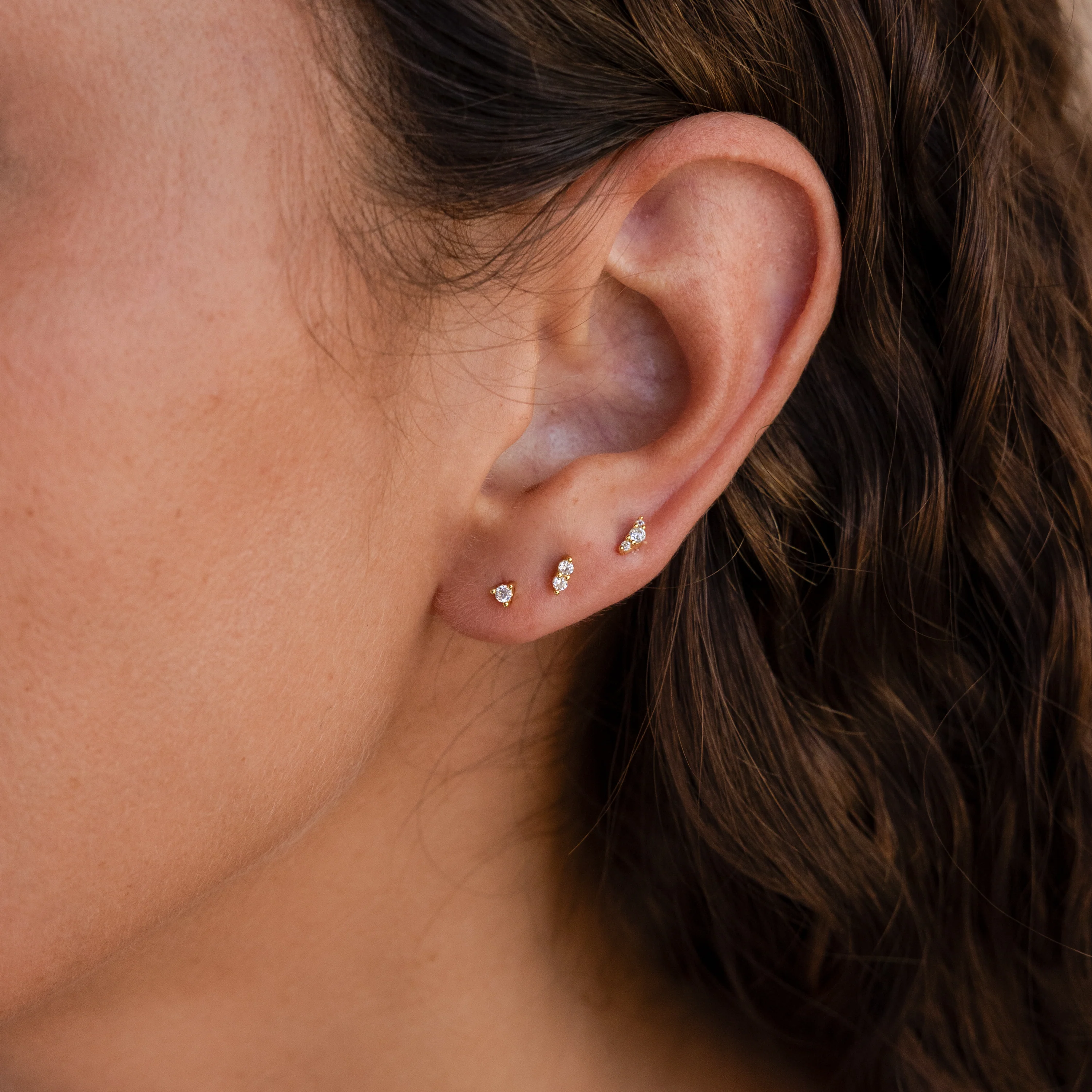 Tiny Diamond Flatback Studs Set in 18K Gold