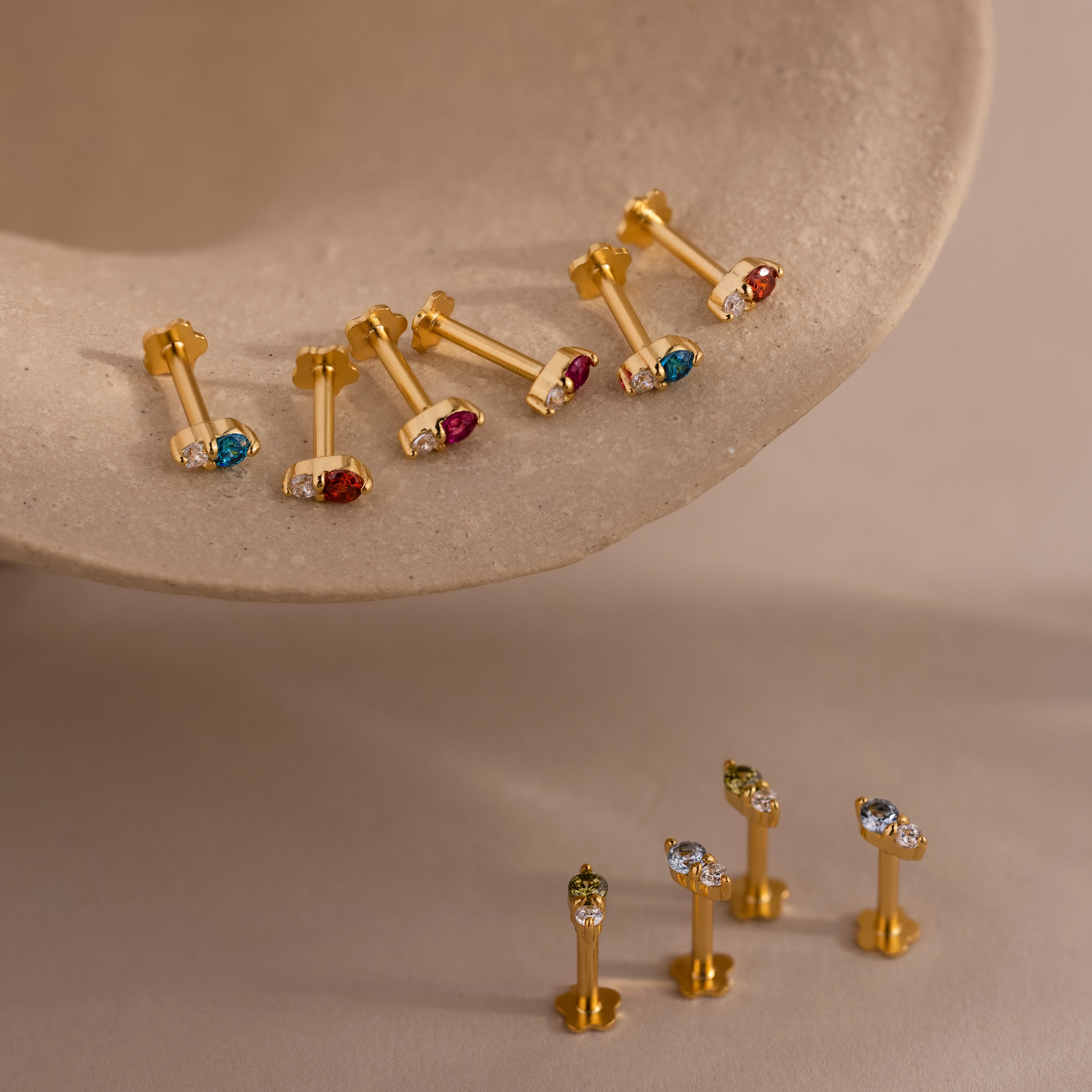 Tiny Duo Amethyst Flatback Studs - Image 5