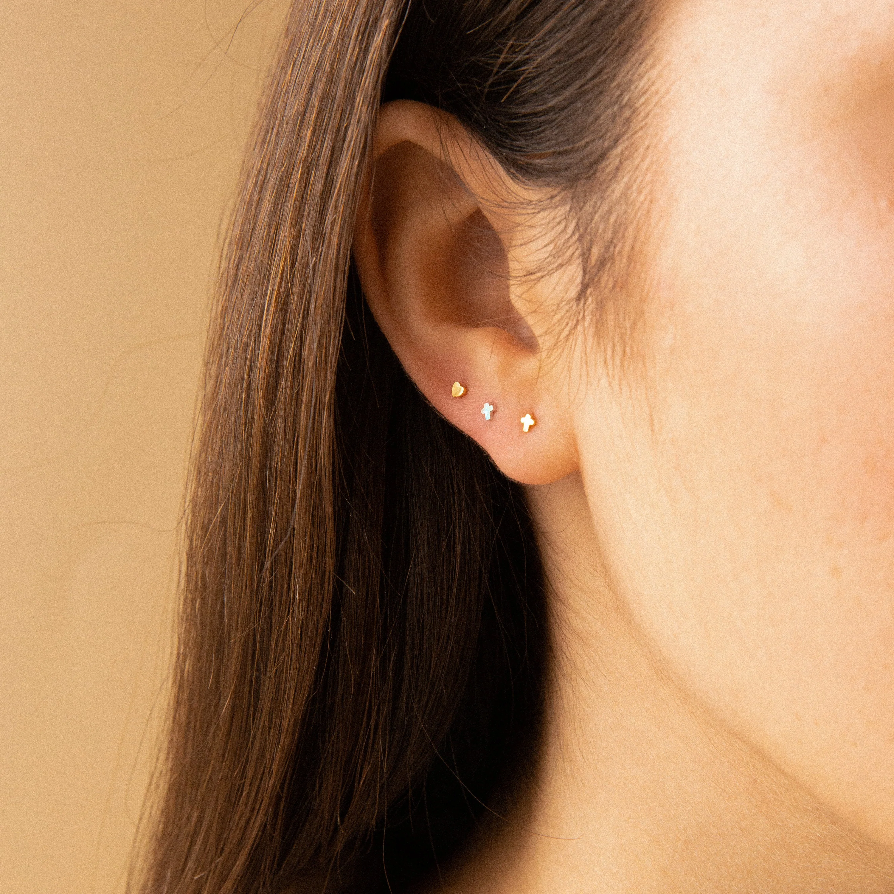 Tiny Heart Studs in 18K Gold - Image 5