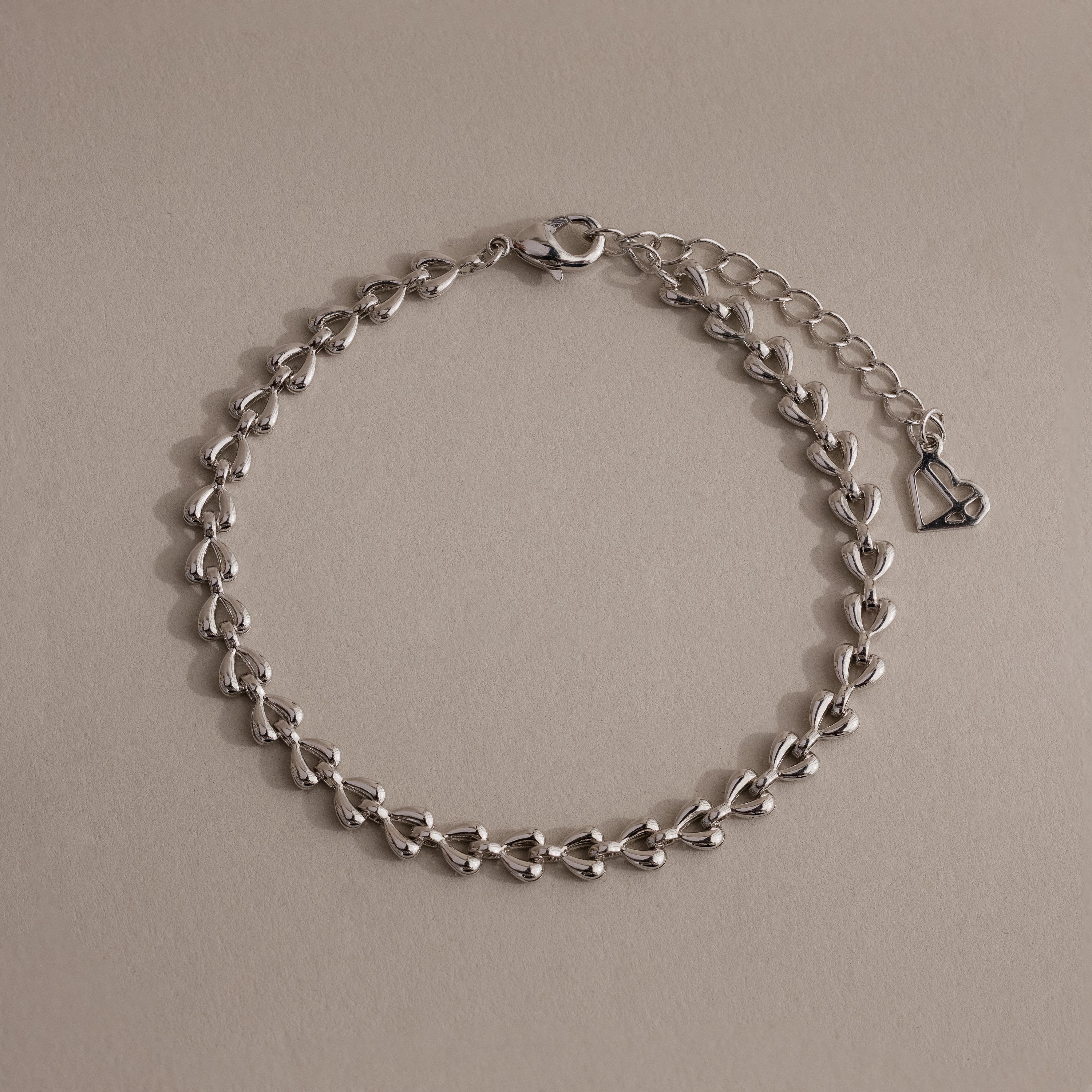 Tiny Link Heart Bracelet in Silver
