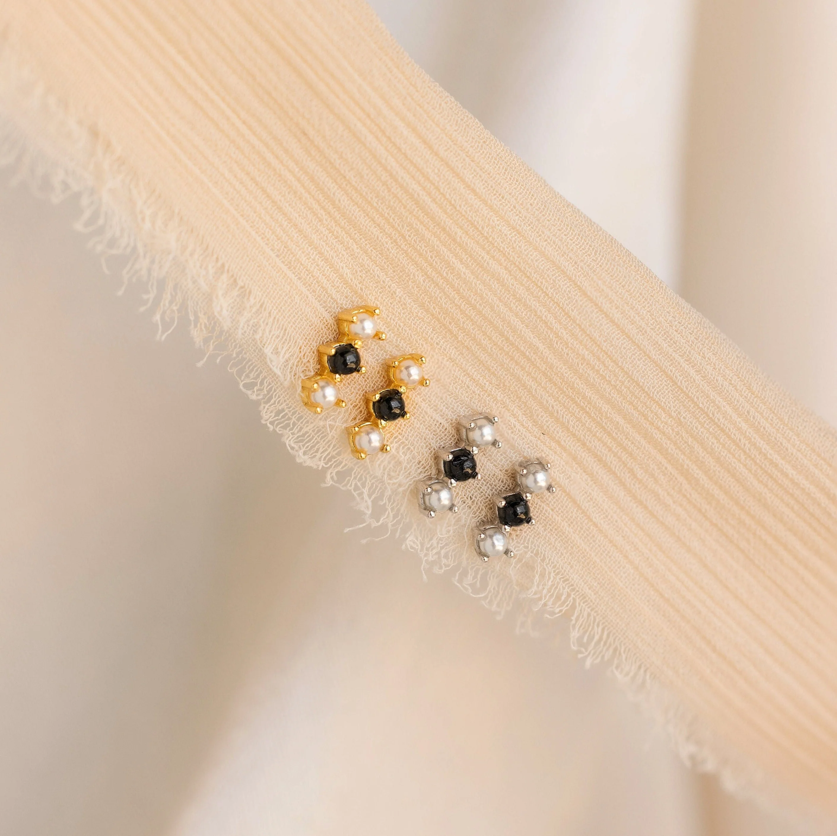 Tiny Onyx Pearl Bar Studs - Image 3