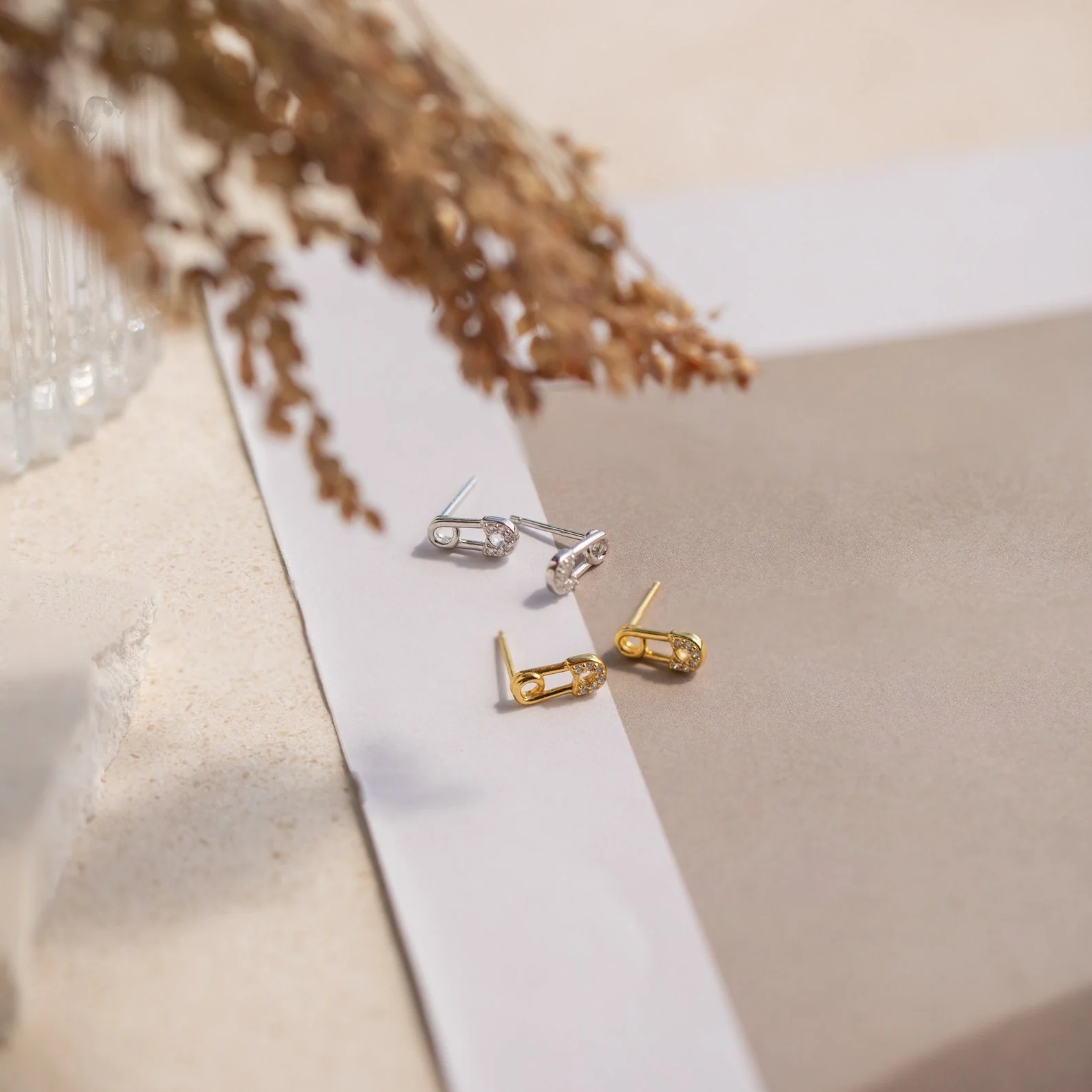 Tiny Pave Safety Pin Studs - Image 4