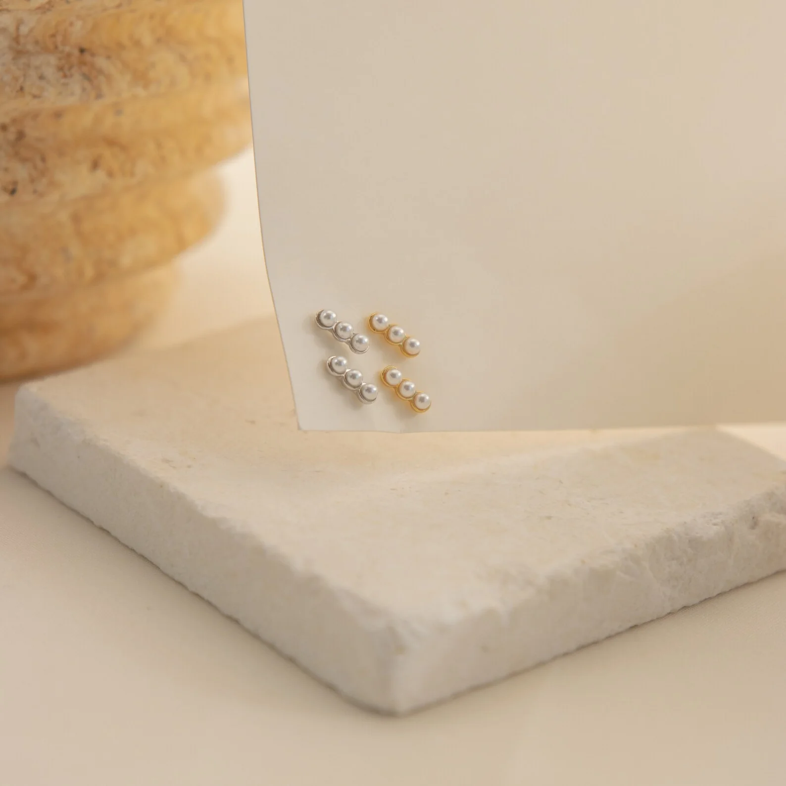 Tiny Pearl Bar Studs - Image 6