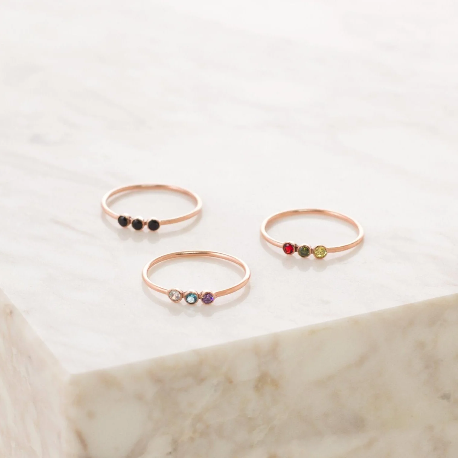 Tiny Triple Birthstone Ring - Image 5