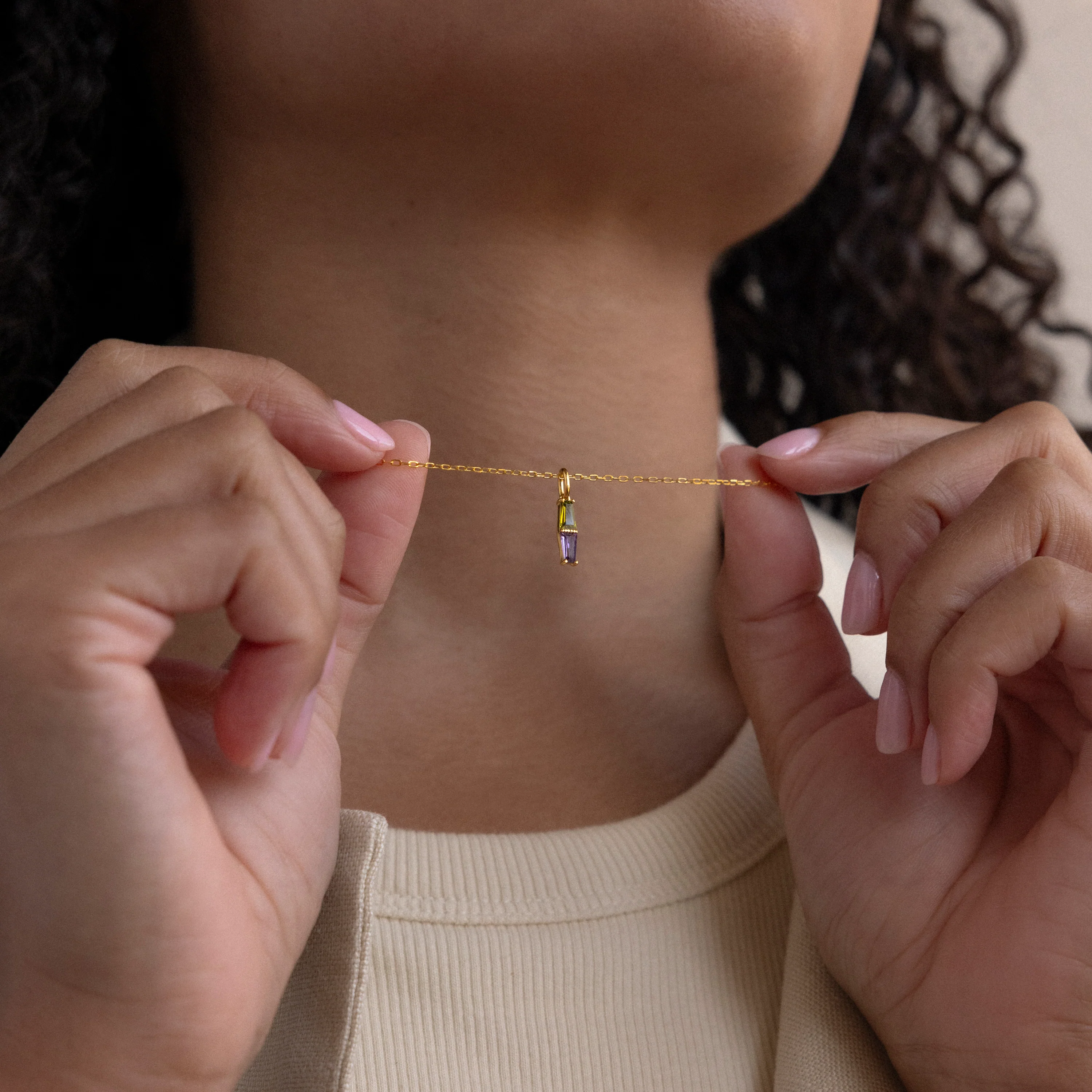 Toi et Moi Tapered Birthstone Necklace - Image 2