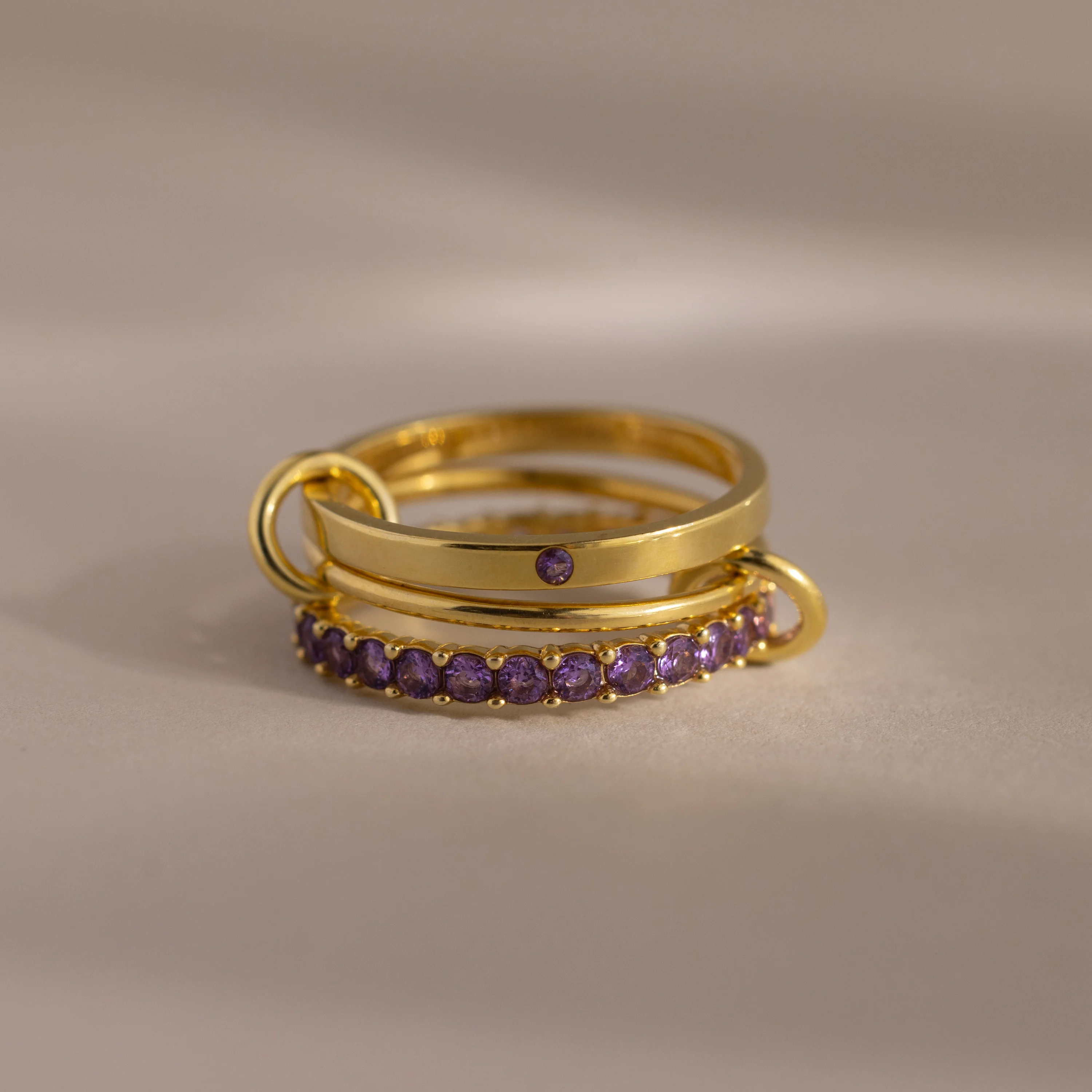 Triple Linked Amethyst Ring Set
