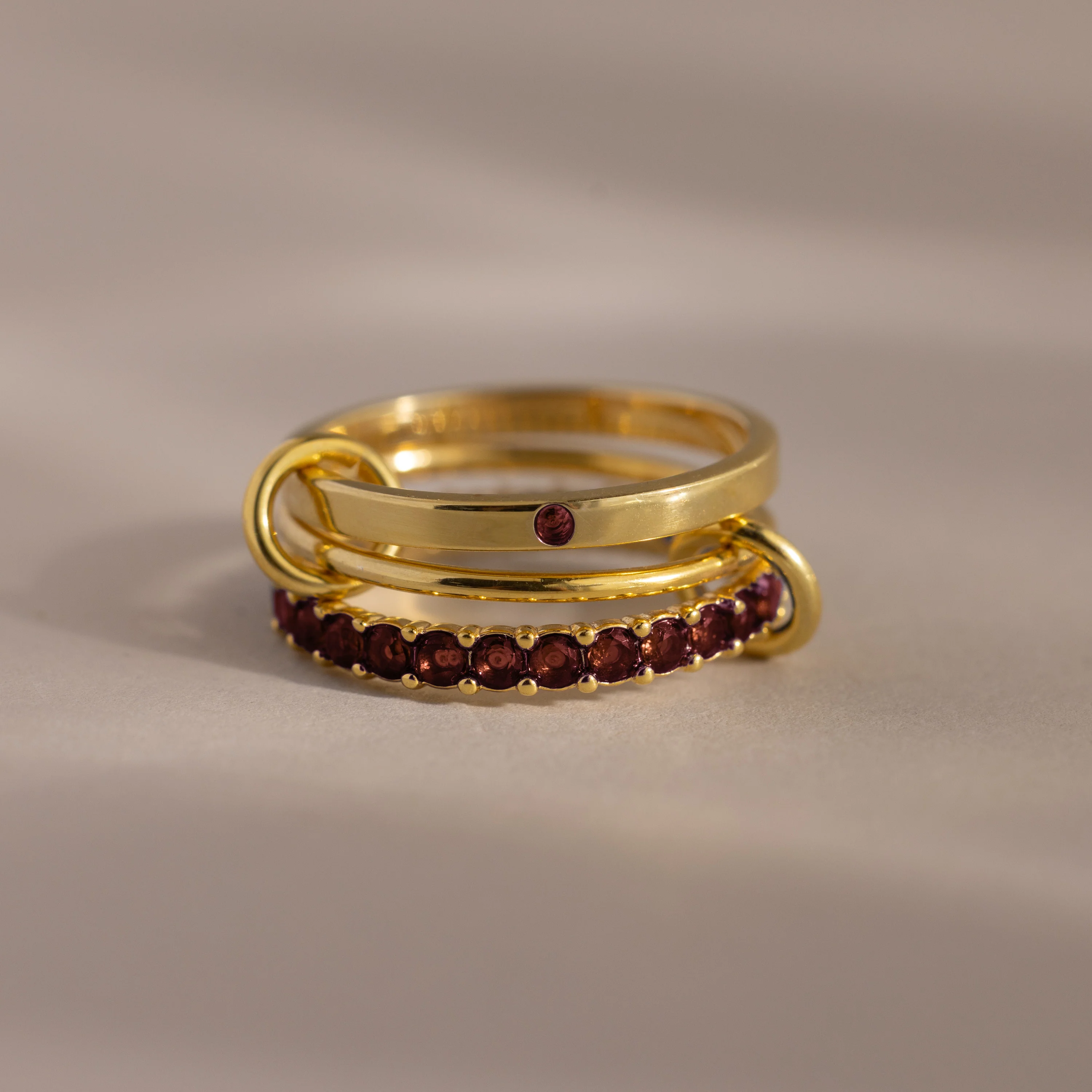 Triple Linked Garnet Ring Set
