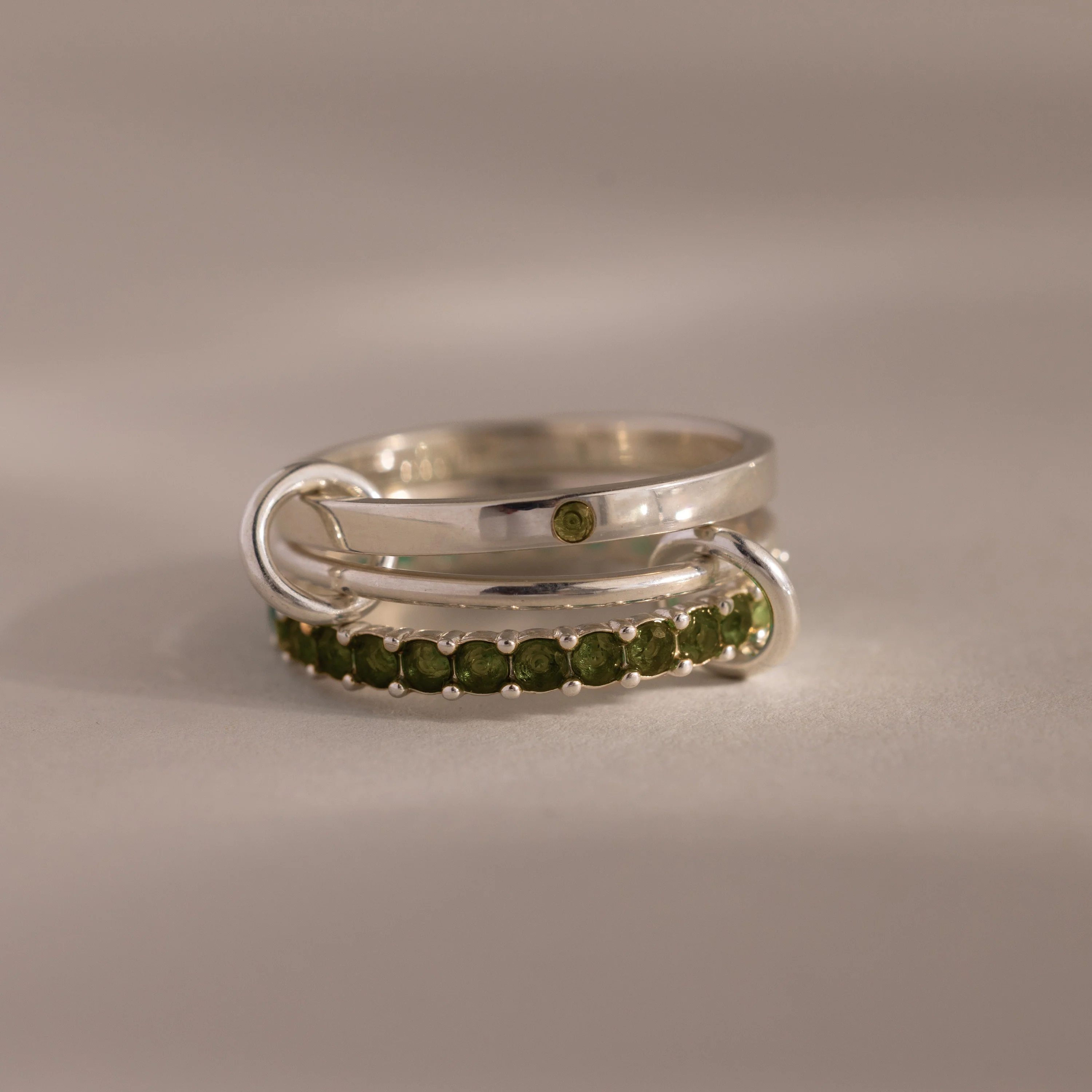 Triple Linked Peridot Ring Set