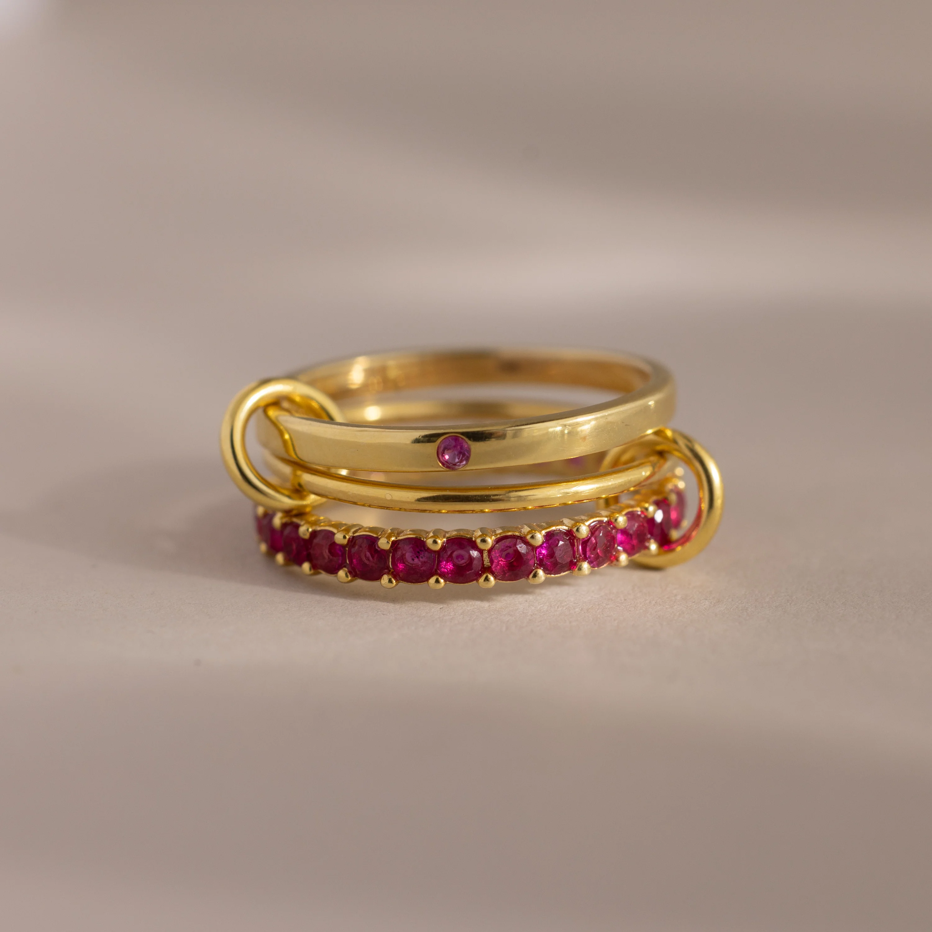 Triple Linked Ruby Ring Set