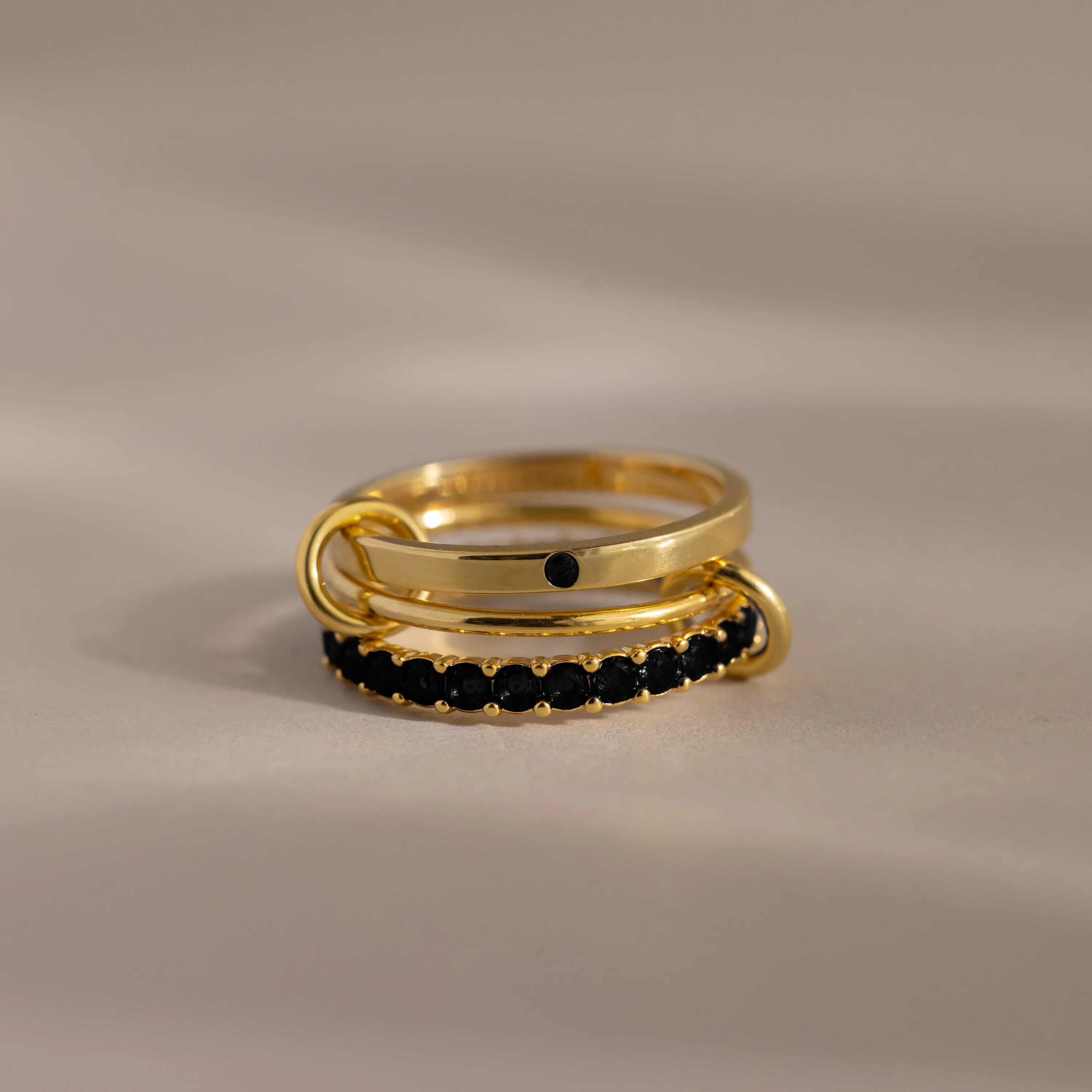 Triple Linked Onyx Ring Set