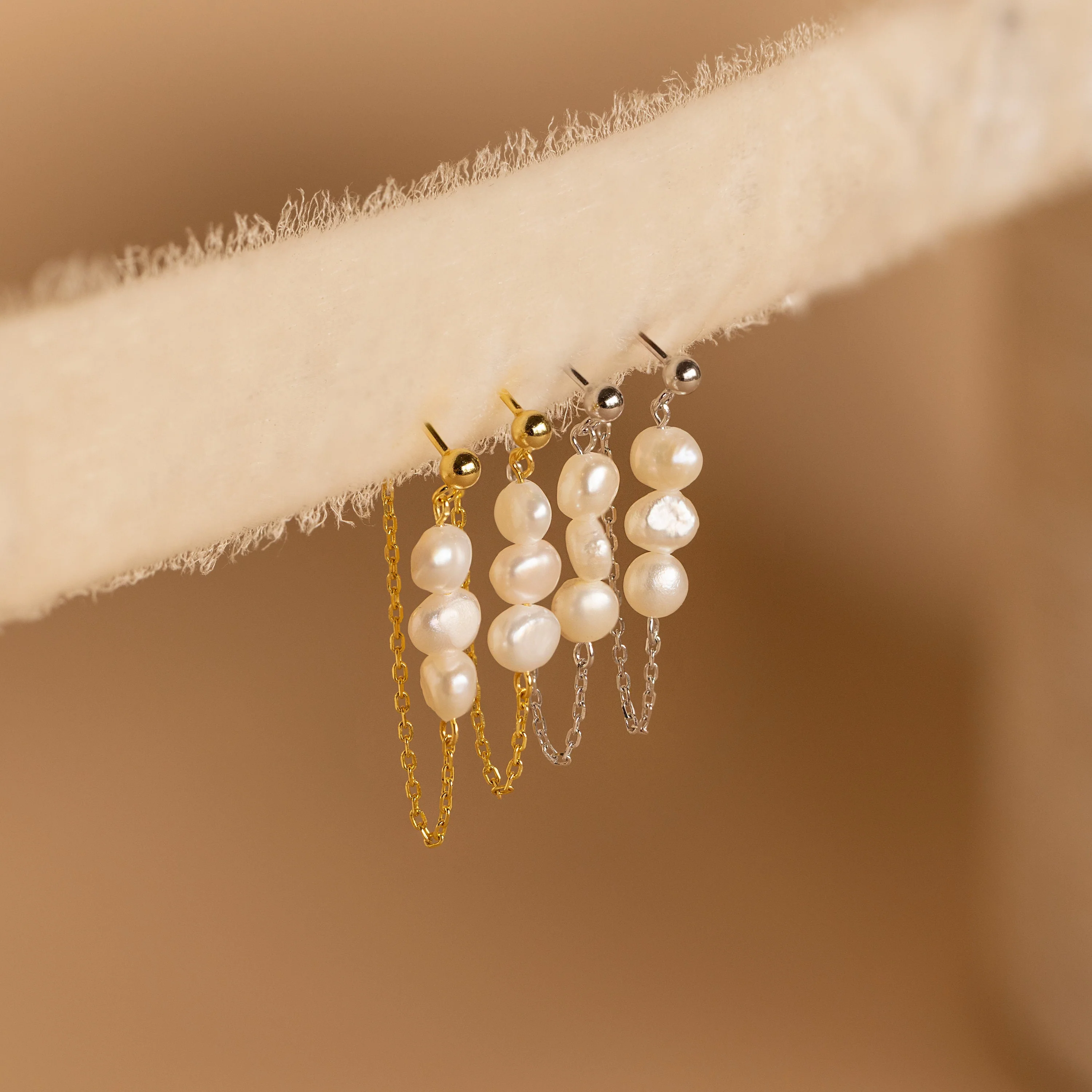 Triple Pearl Drop Earrings - Image 3