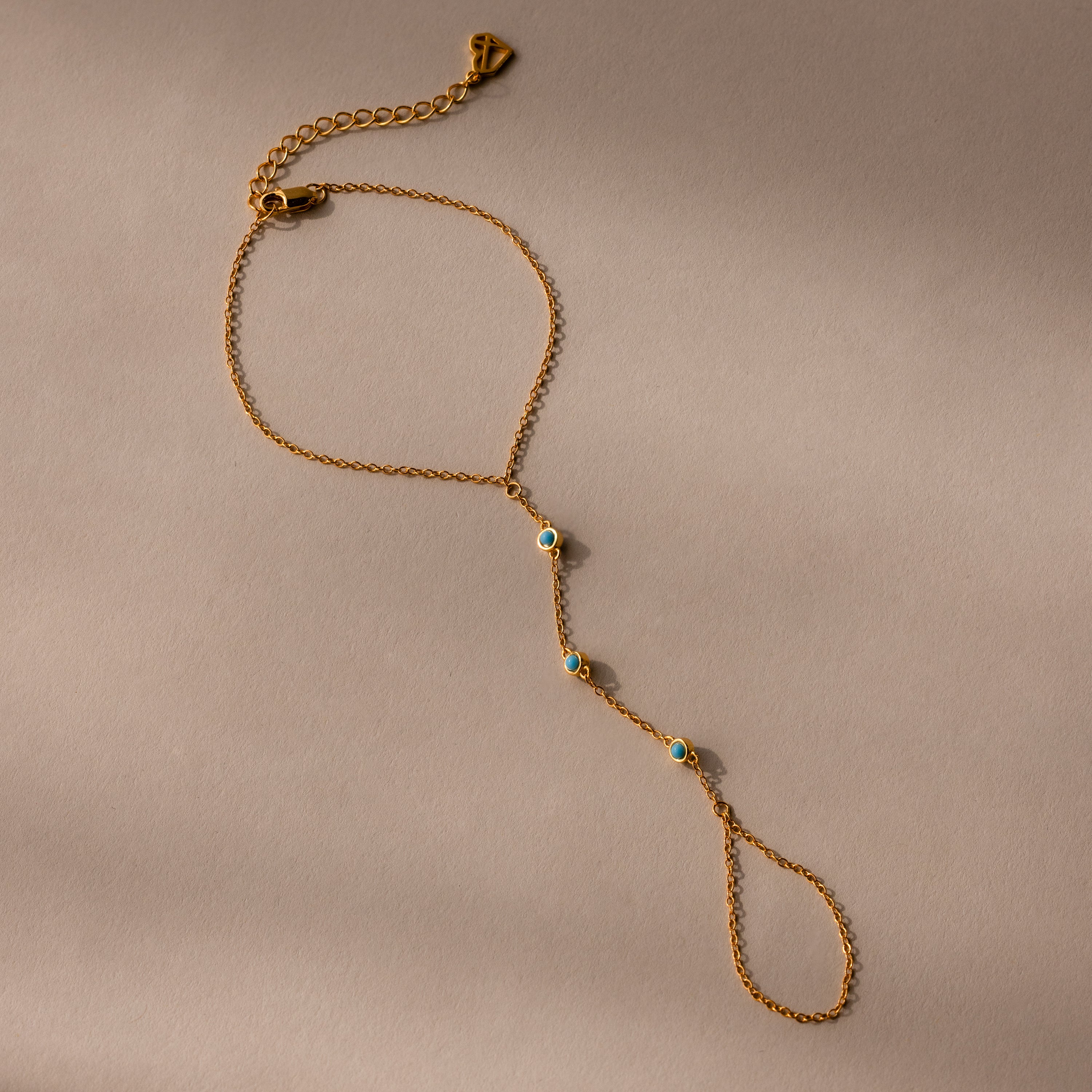 Turquoise Hand Chain Bracelet in 18K Gold - Image 8