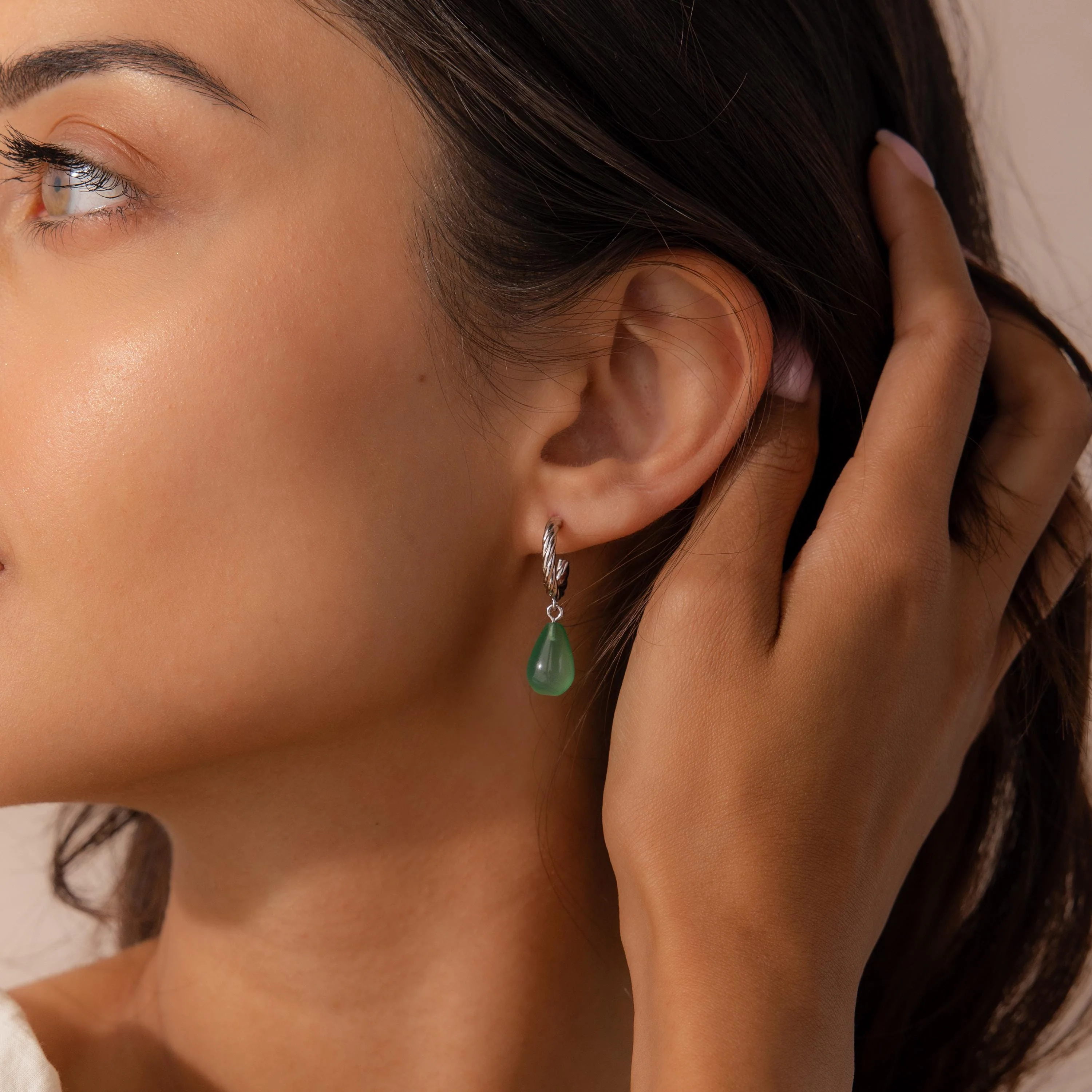 Twisted Jade Hoops in Silver - Image 4