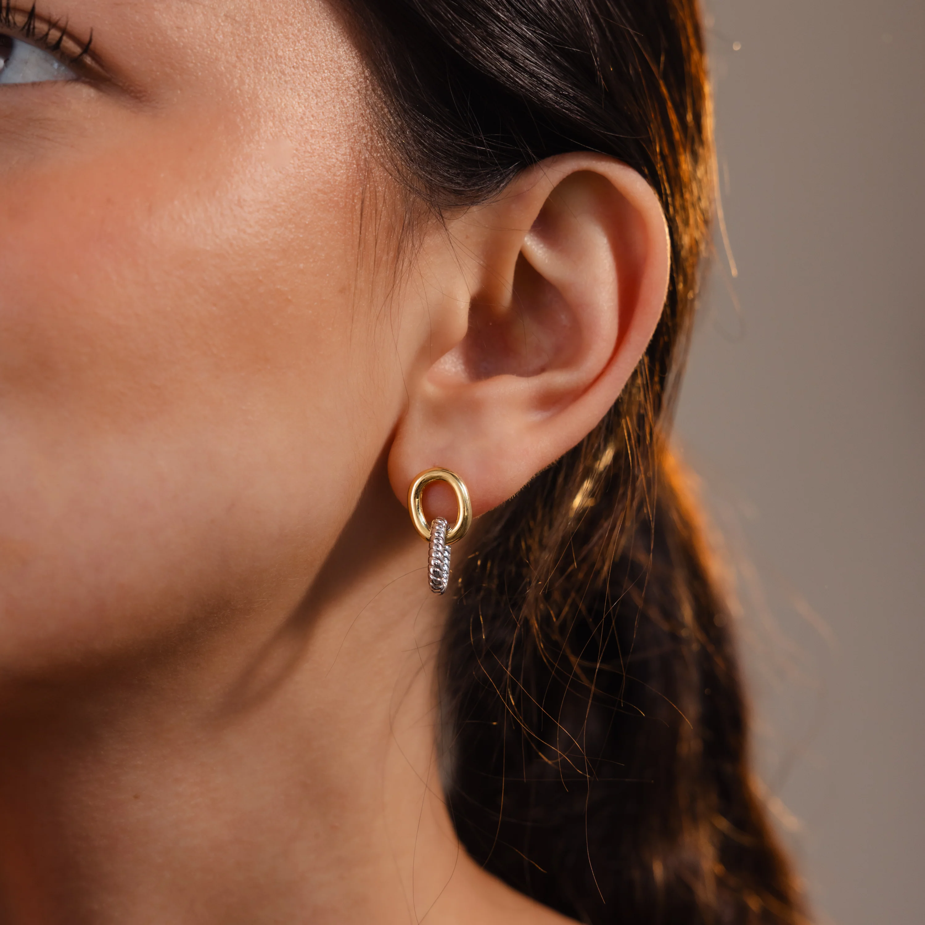 Twisted Link Earrings in Mixed Metal - Image 2