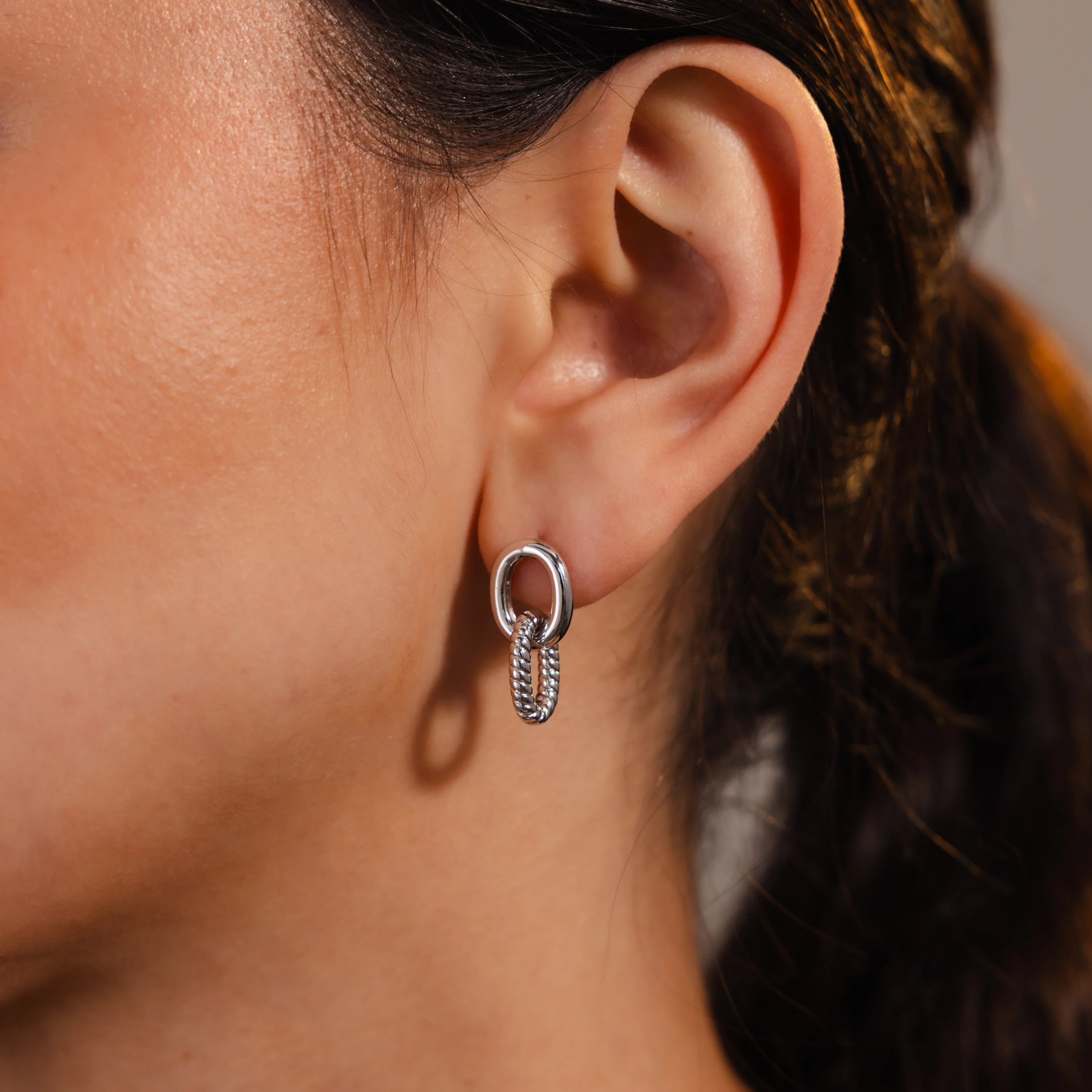 Twisted Link Earrings in Silver - Image 2