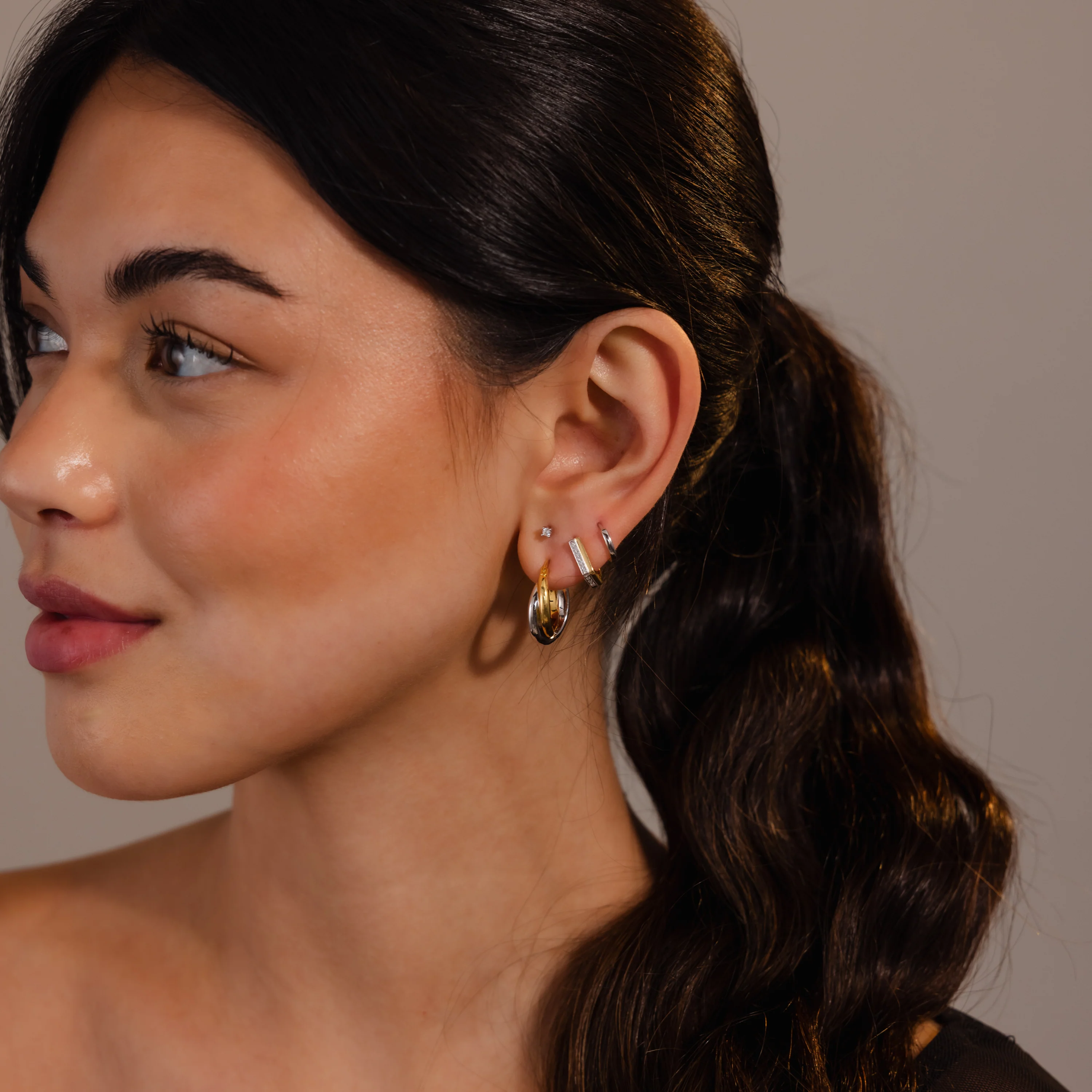Twisted Mixed Metal Hoops - Image 4