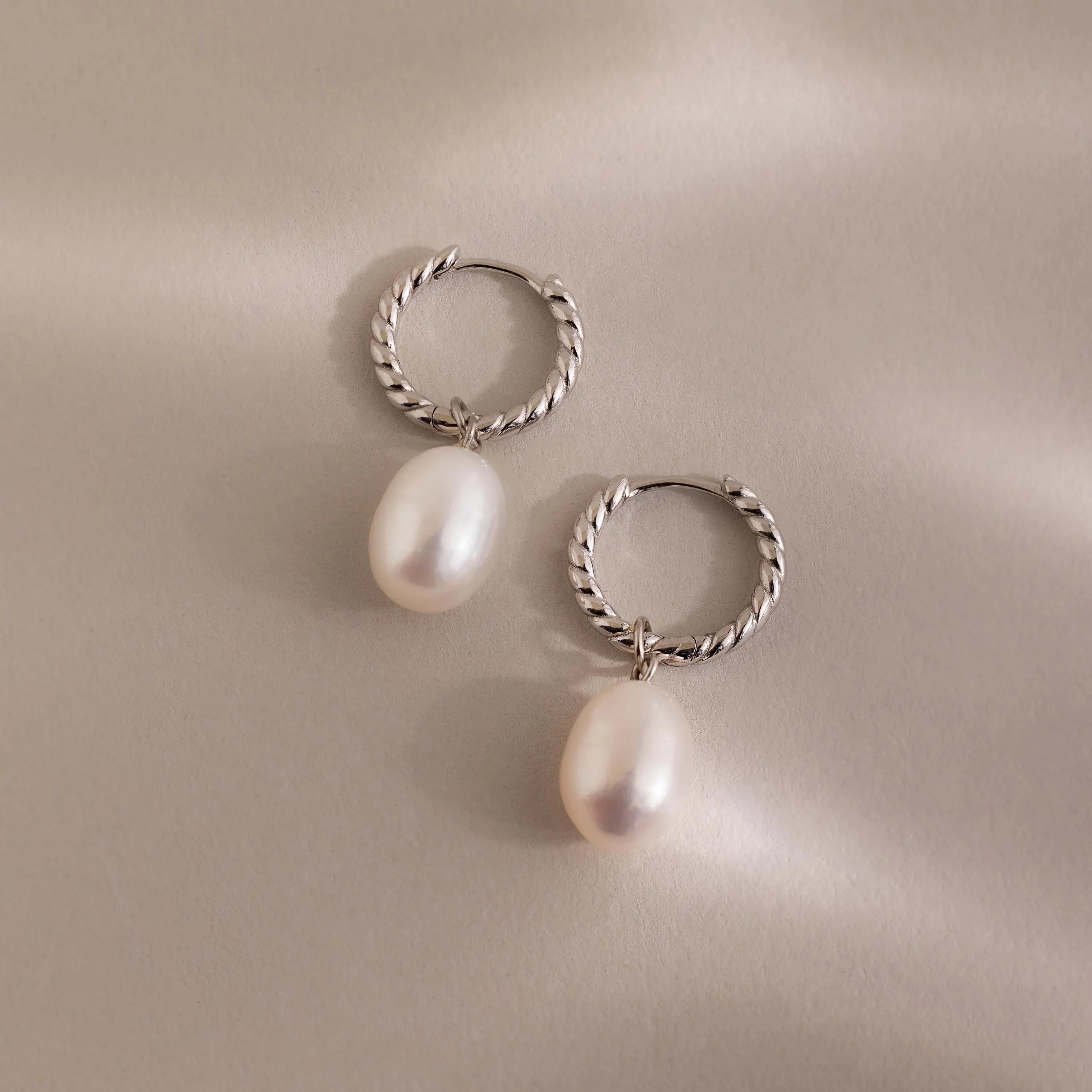 Twisted Pearl Hoops in Silver - Image 3