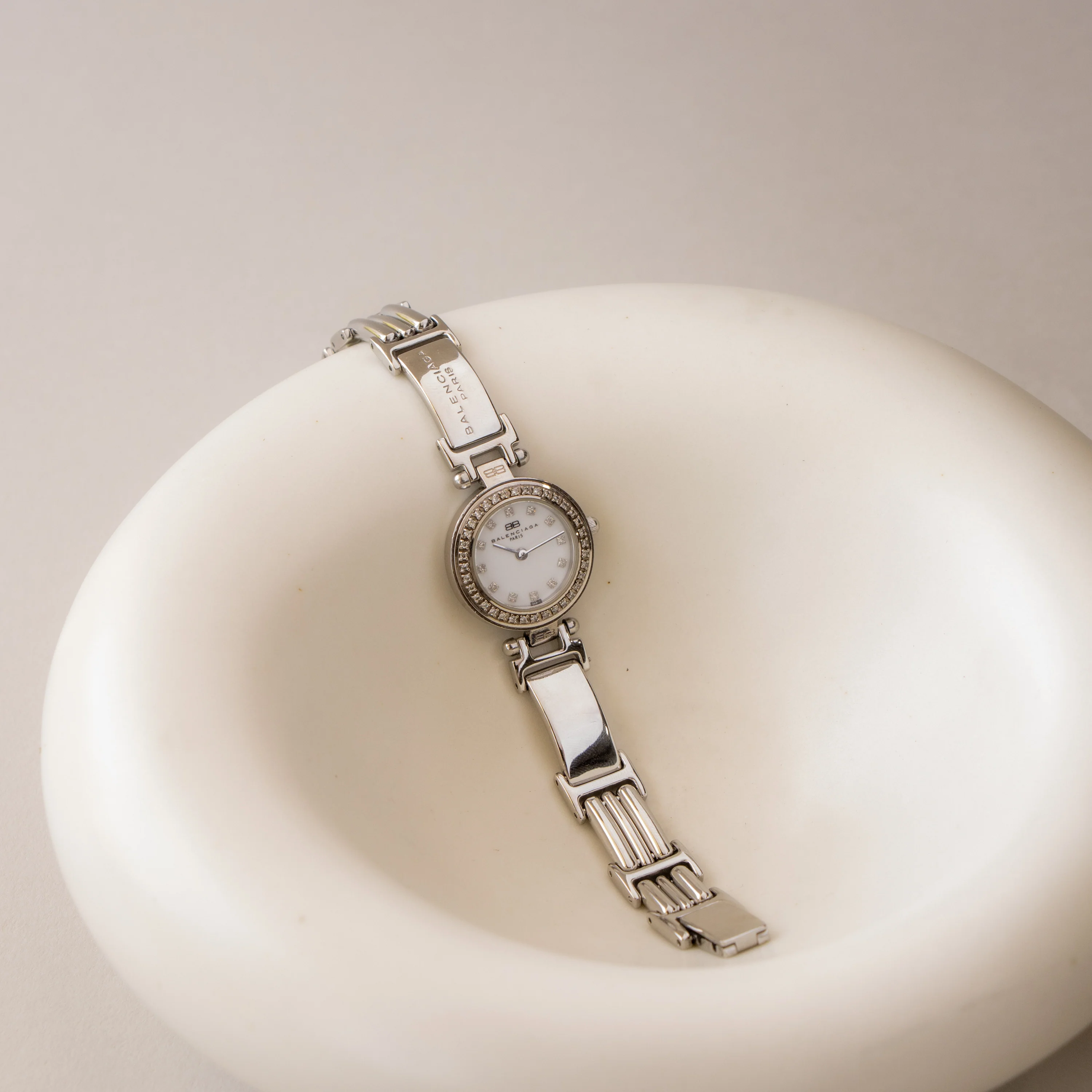Vintage Balenciaga Swiss Pave Silver Watch - Image 2