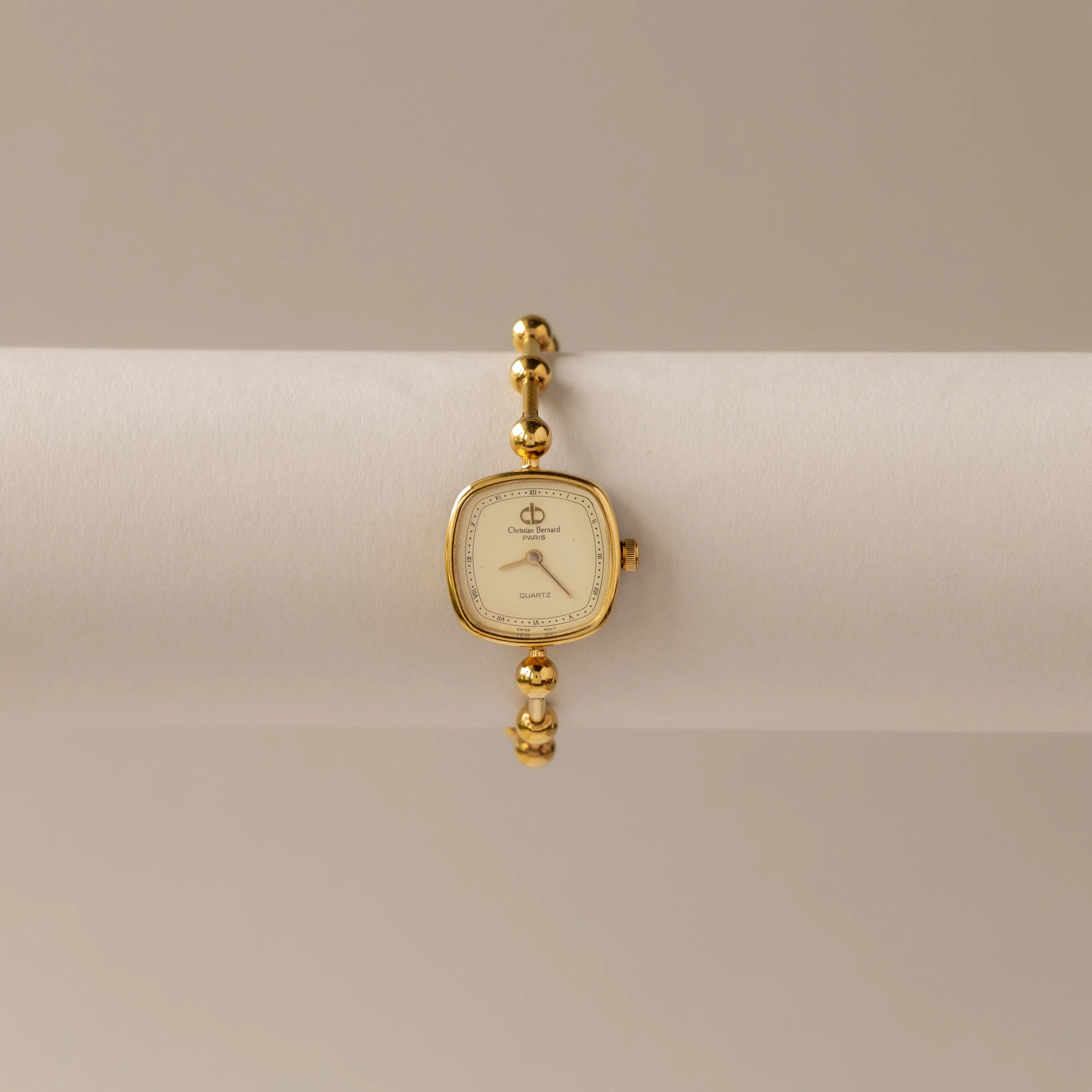 Vintage Christian Bernard Swiss Beaded Square Gold Watch - Image 2