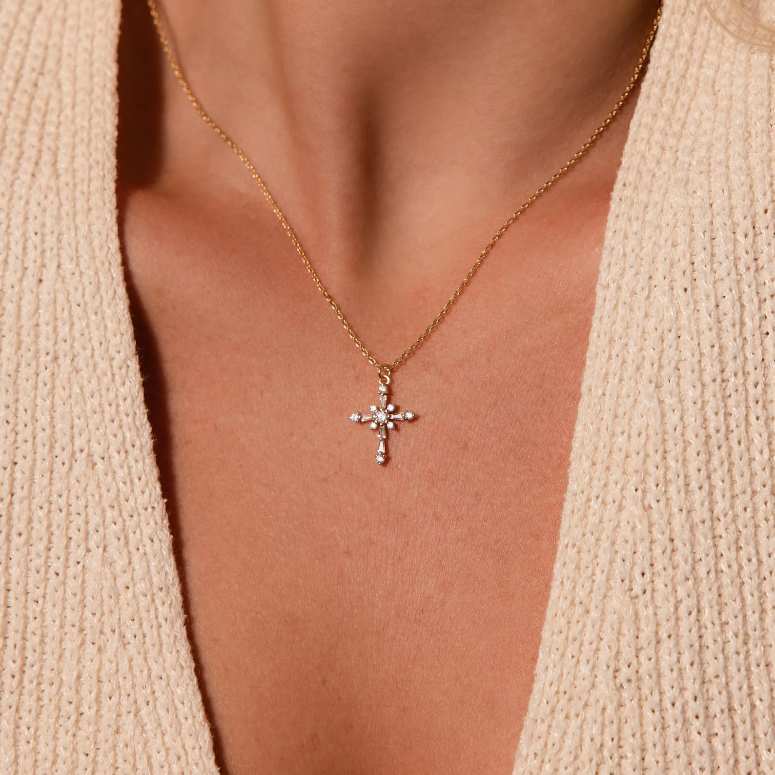 Vintage Diamond Cross Necklace - Image 3