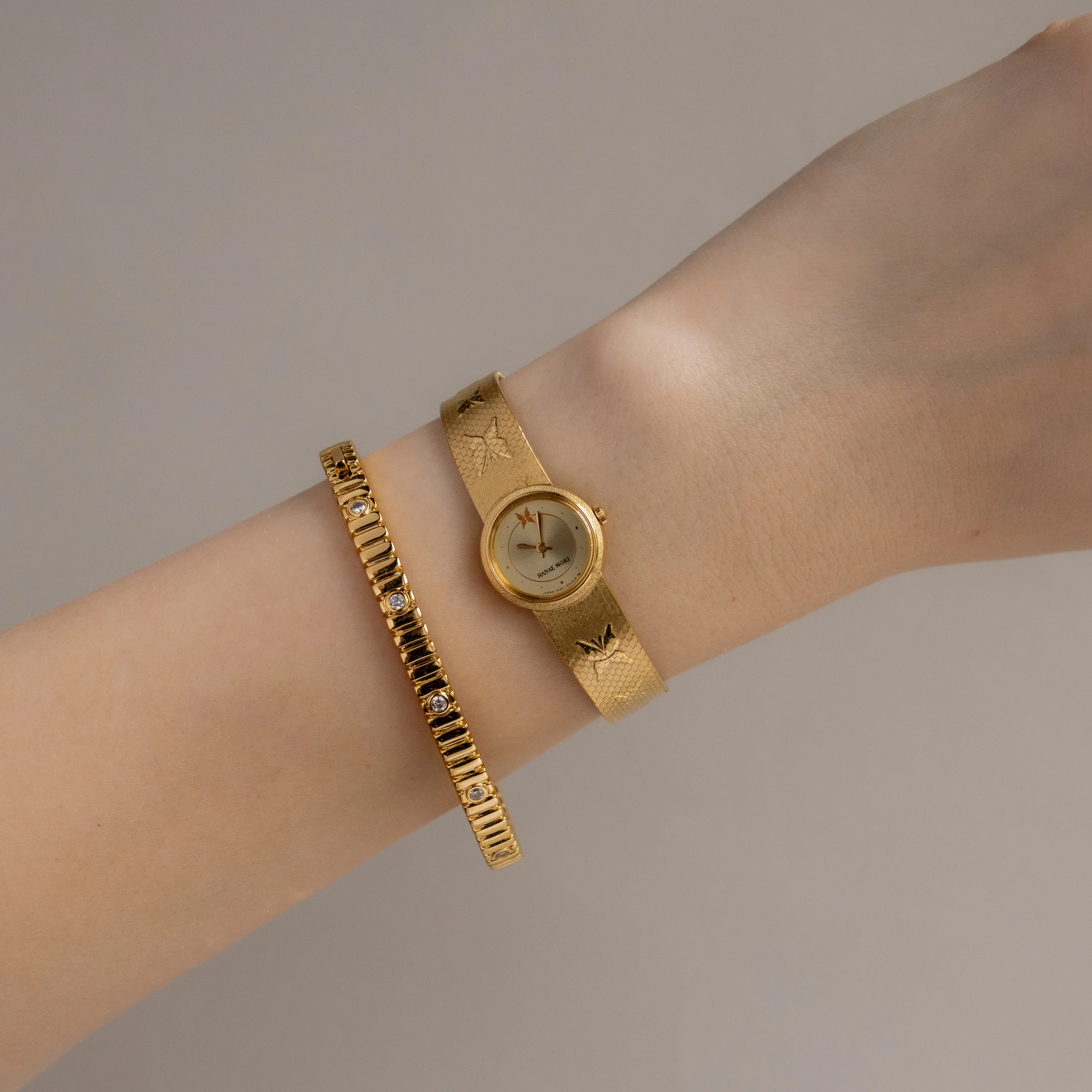 Vintage Hanae Mori Butterflies Gold Watch