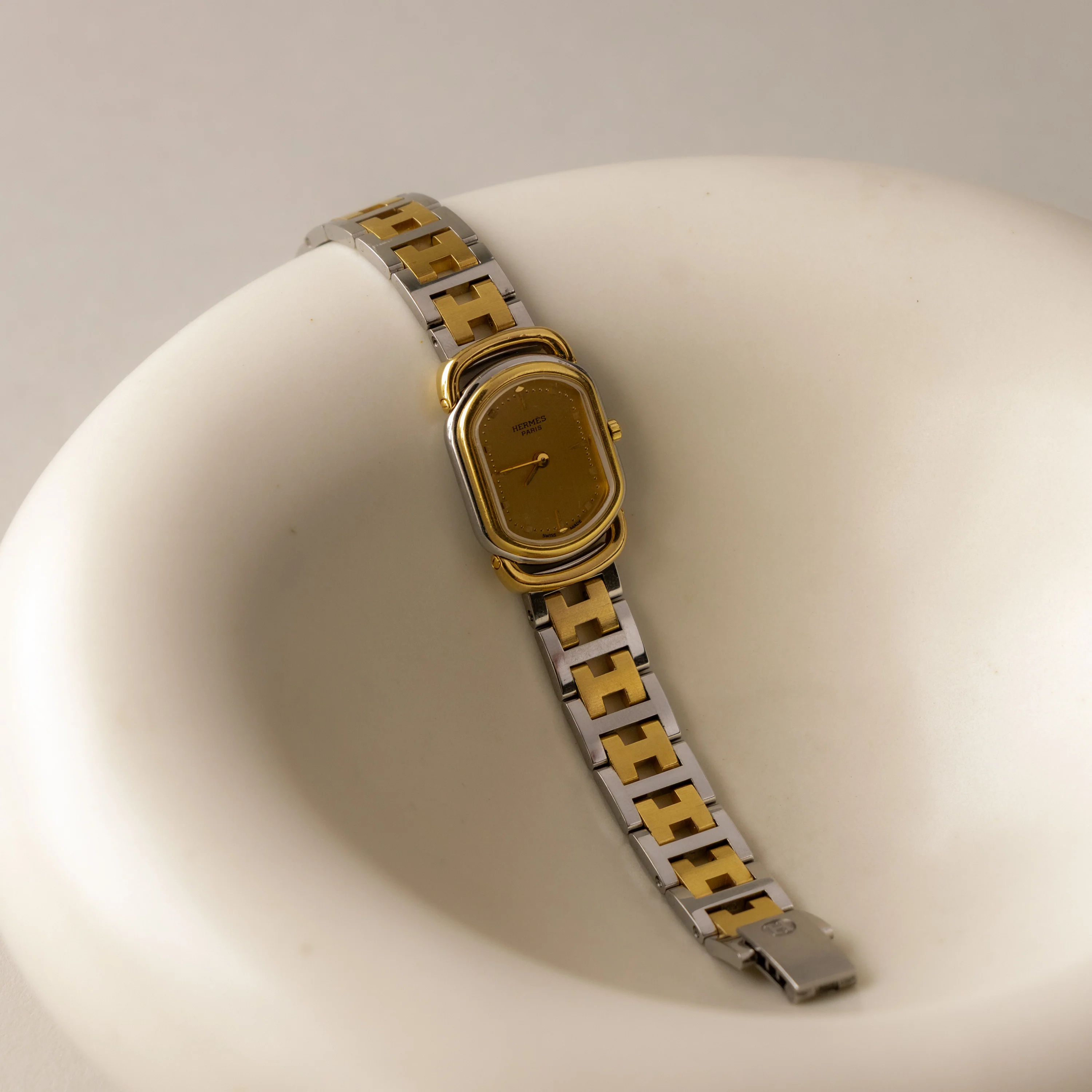 Vintage Hermes Rectangular Two Tone Watch - Image 2