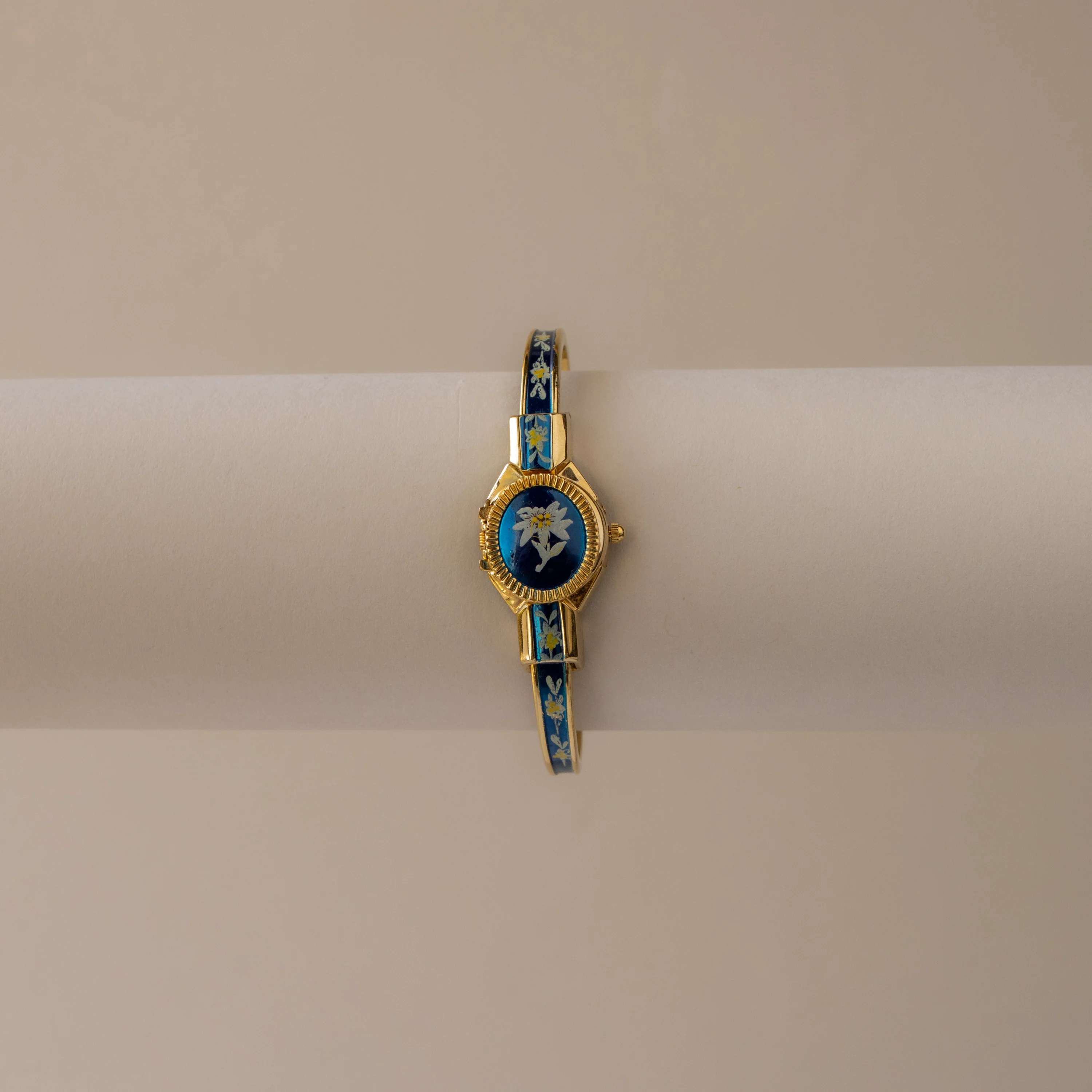 Vintage R. Miller Swiss Blue Locket Cuff Gold Watch - Image 2