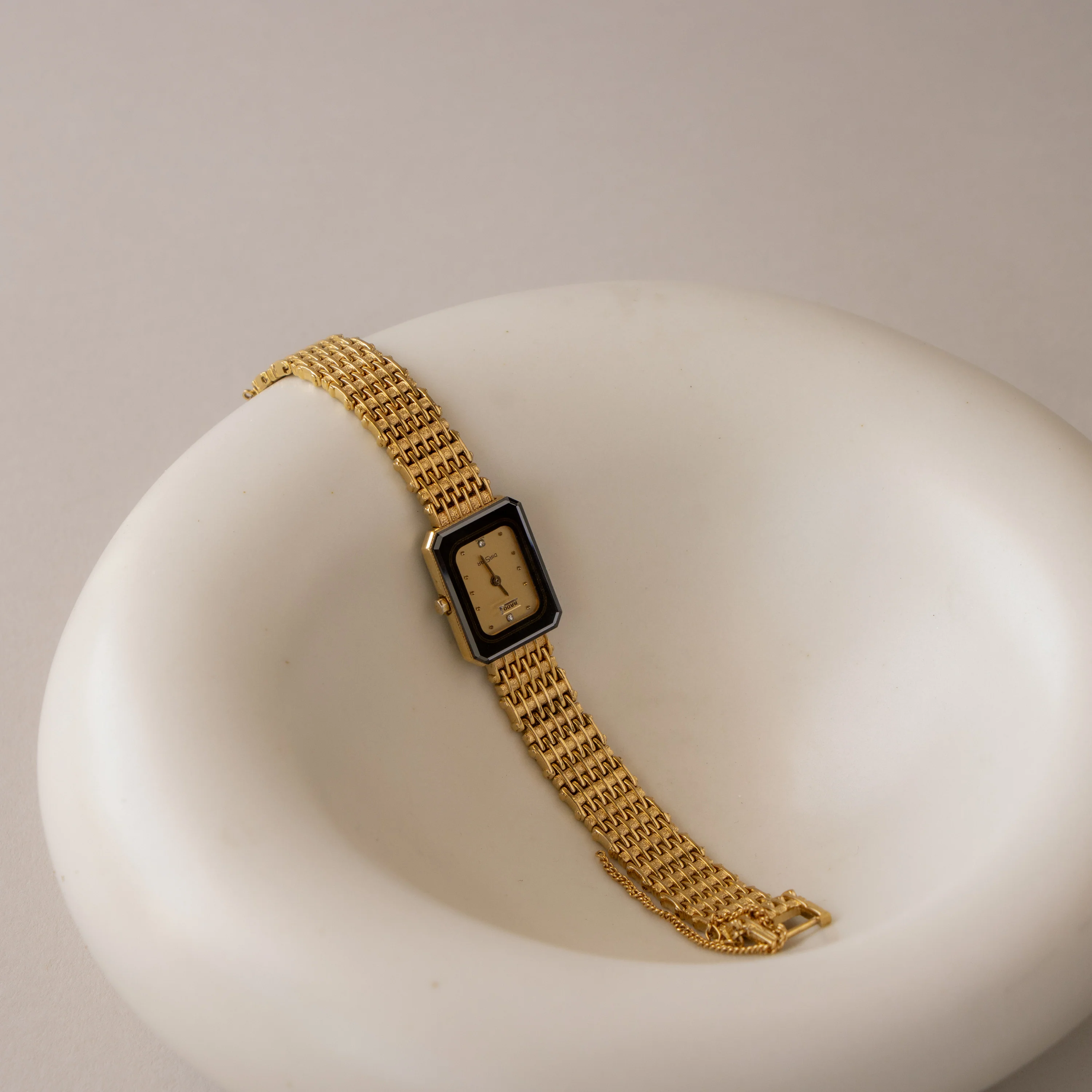 Vintage Rado Black Square Gold Watch - Image 2