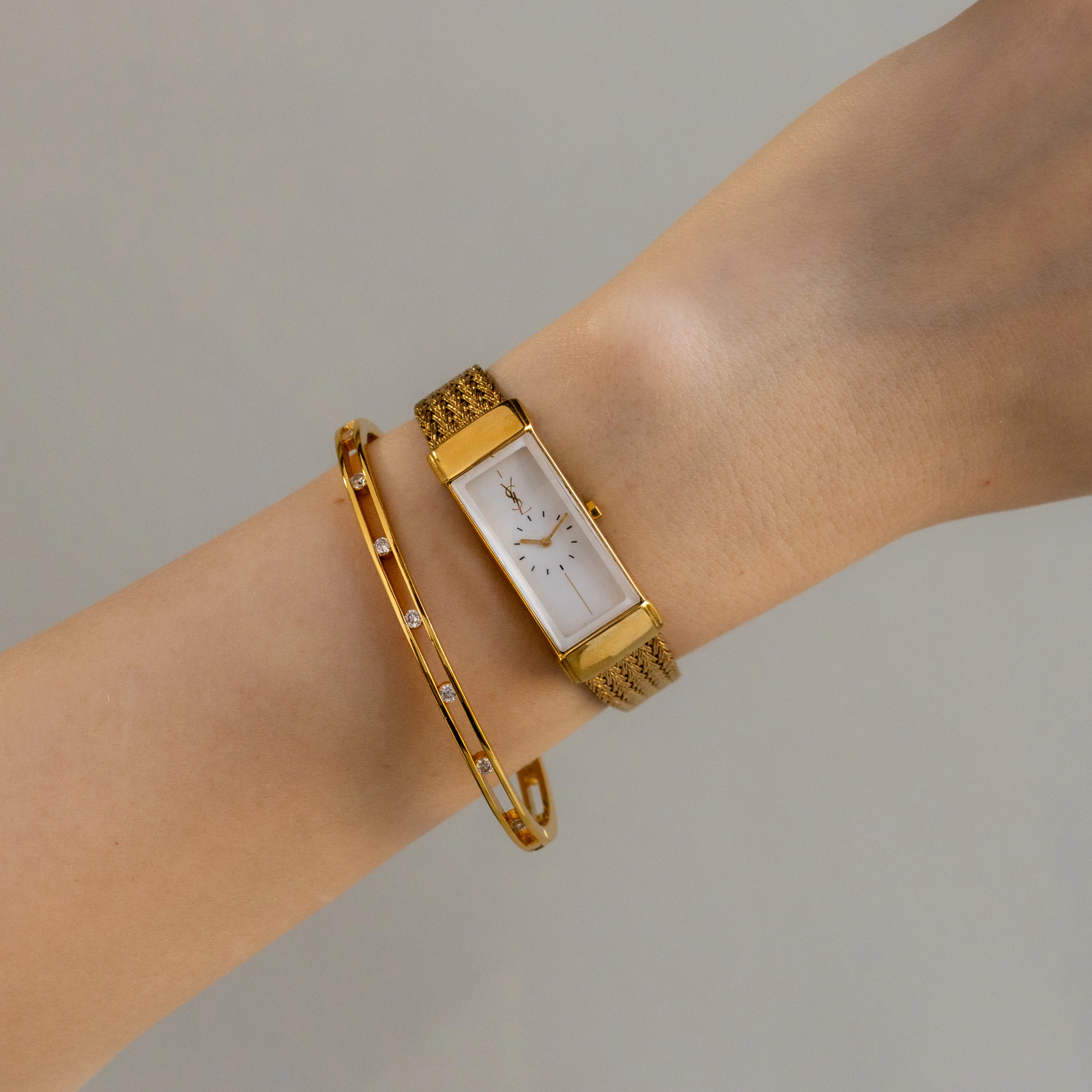 Vintage YSL Rectangular Mesh Gold Watch