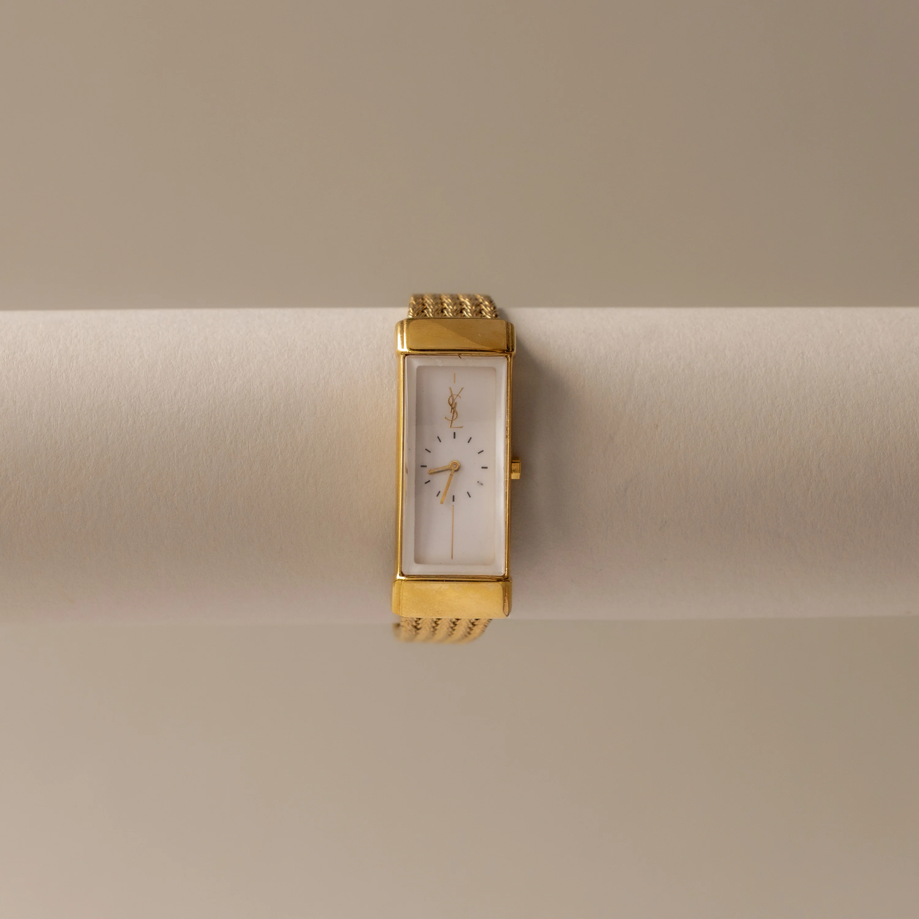 Vintage YSL Rectangular Mesh Gold Watch - Image 2