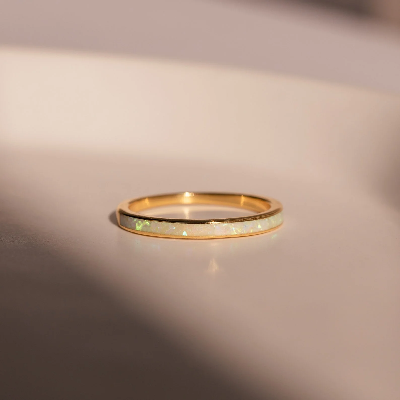 White Opal Inlay Band in 18K Gold