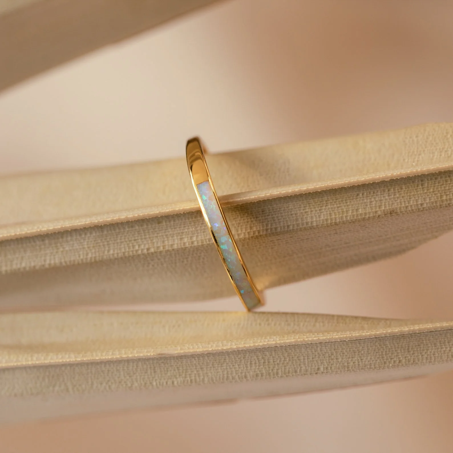 White Opal Inlay Band in 18K Gold - Image 5