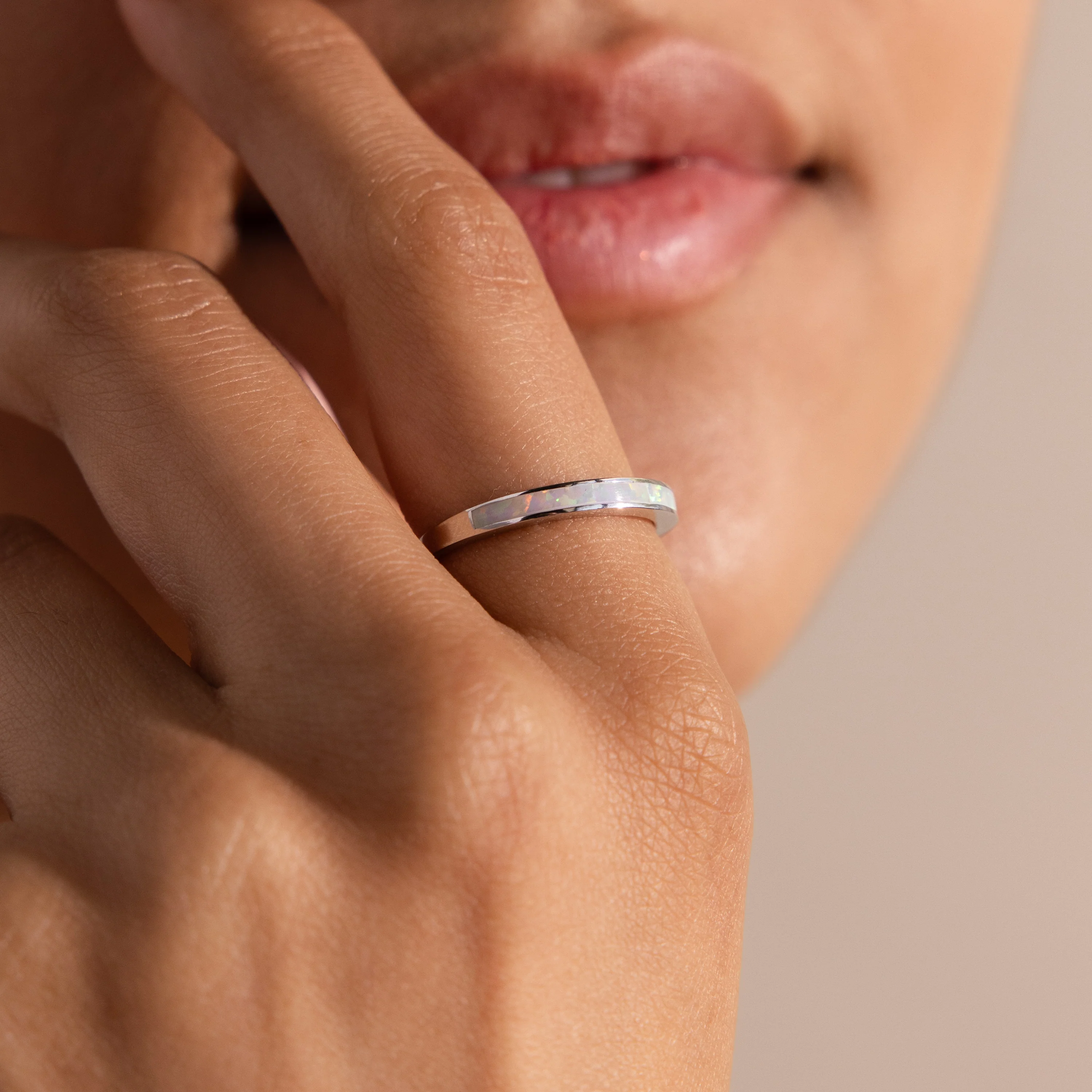 White Opal Inlay Band in Silver - Image 2