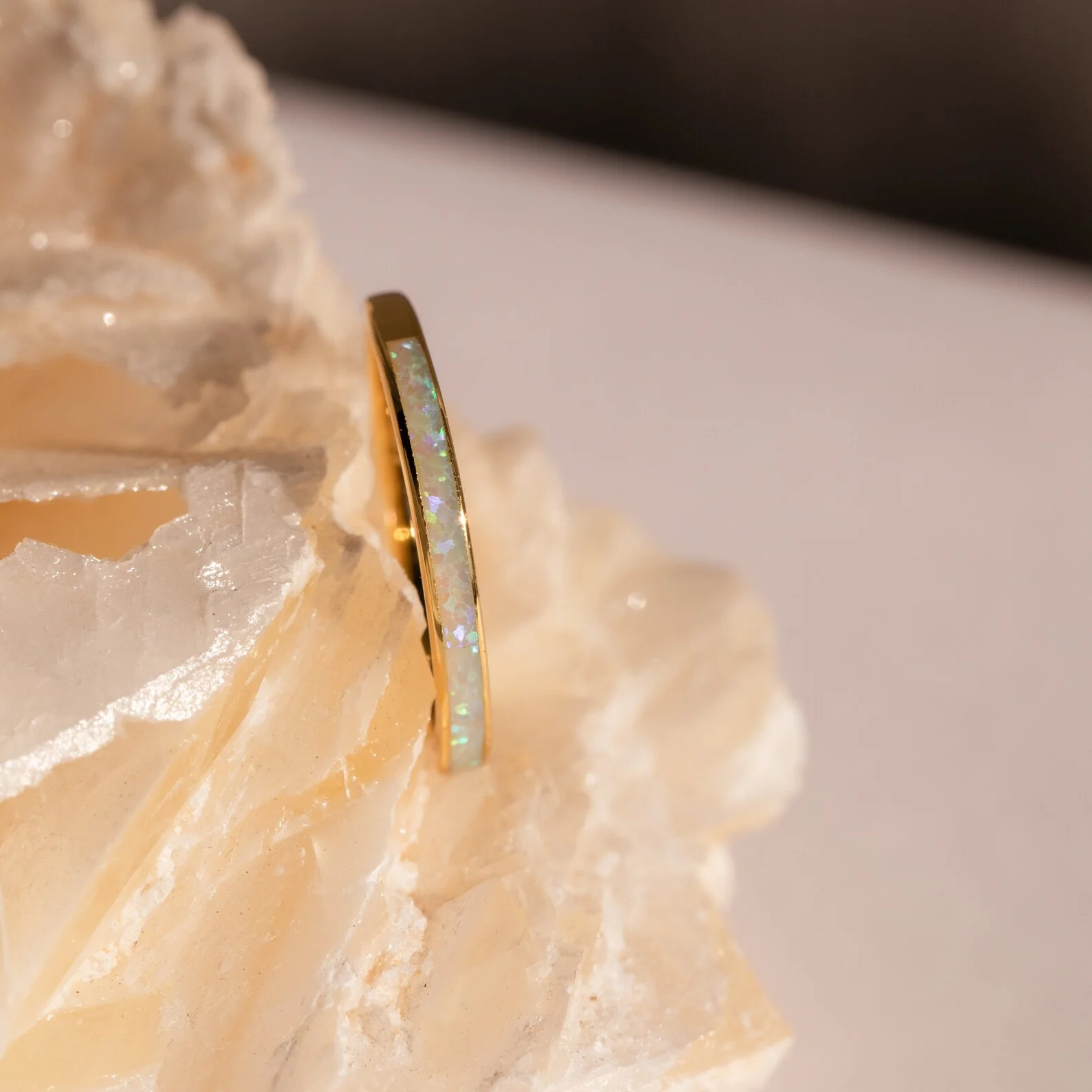 White Opal Inlay Band in 18K Gold - Image 3