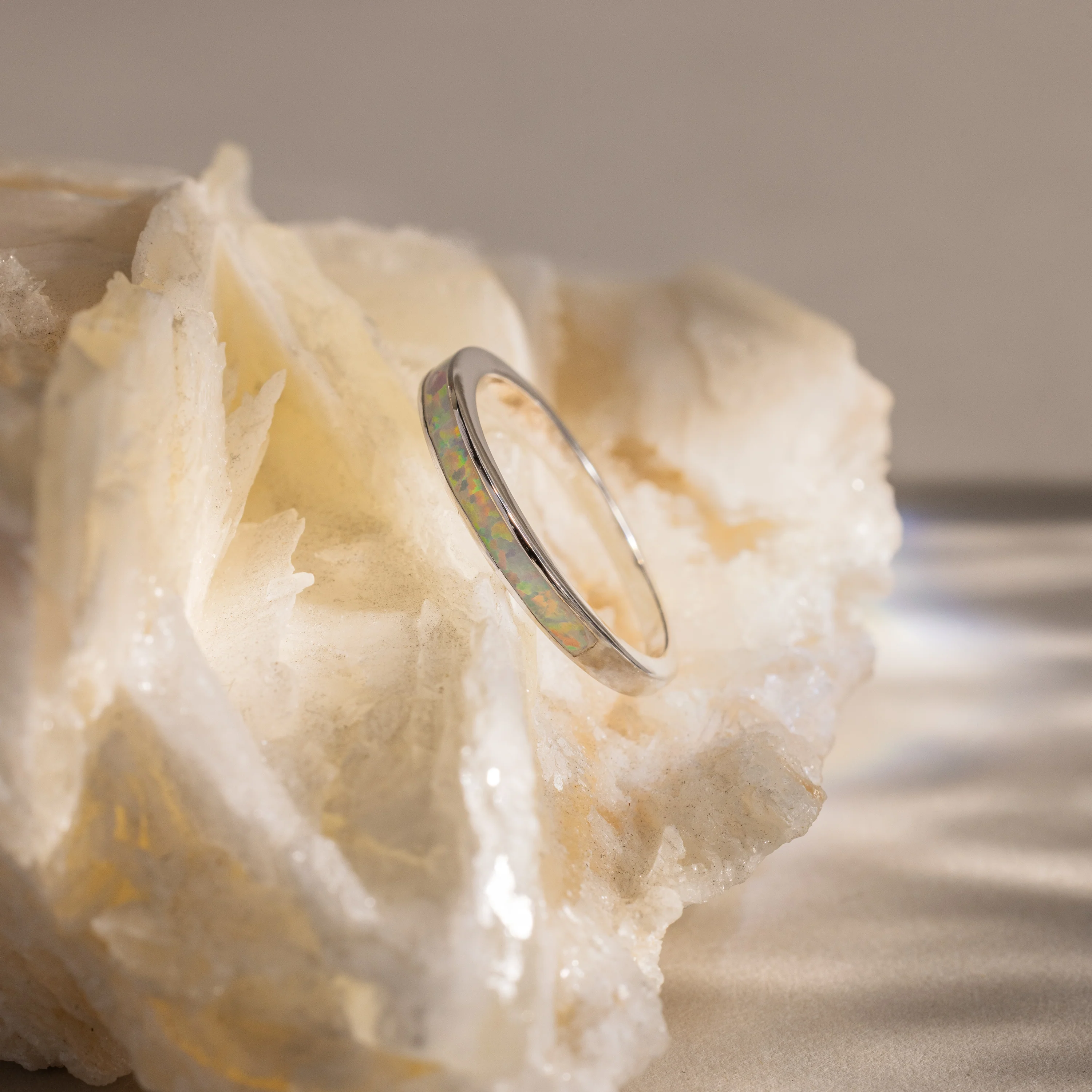 White Opal Inlay Band in Silver - Image 3