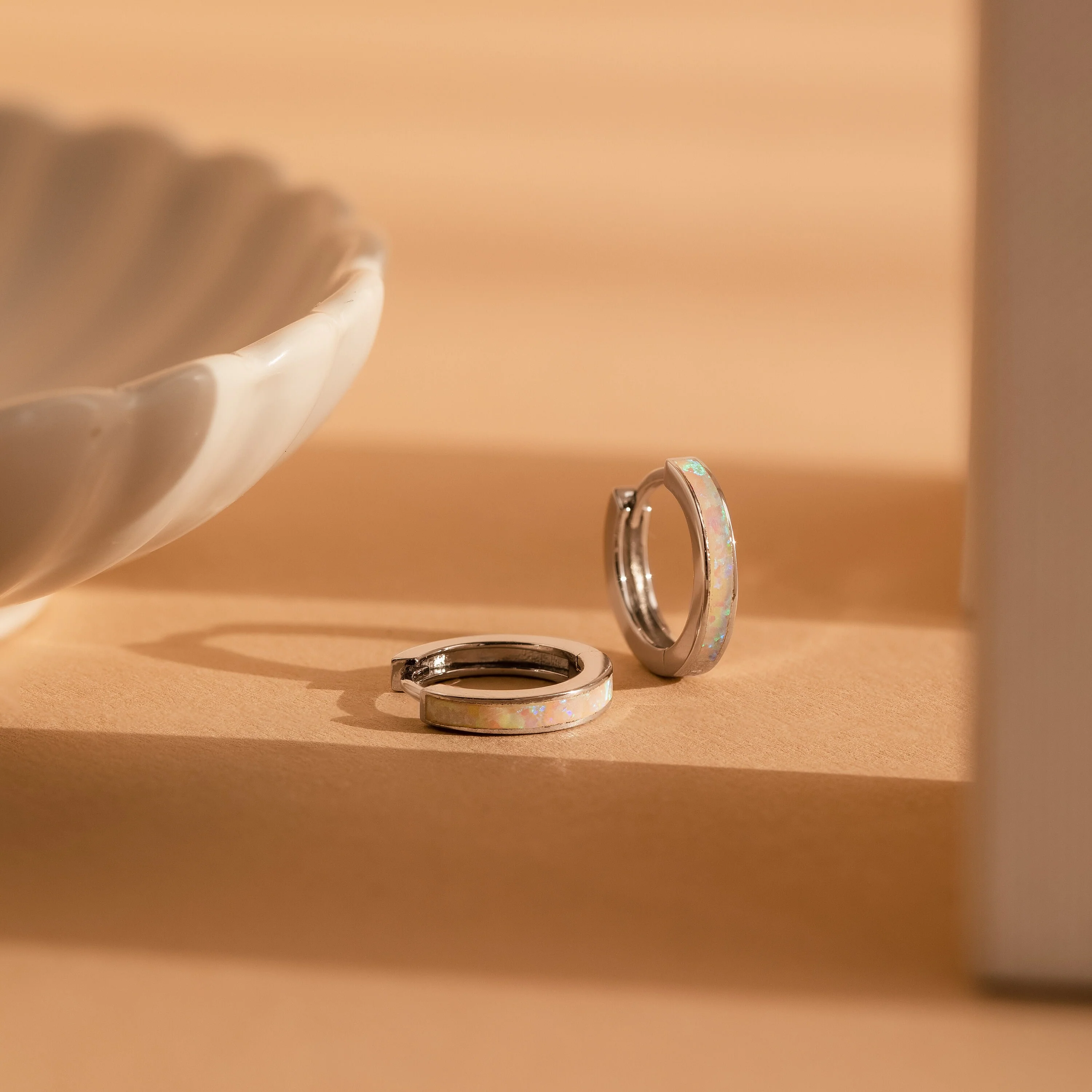 White Opal Inlay Hoops - Image 5