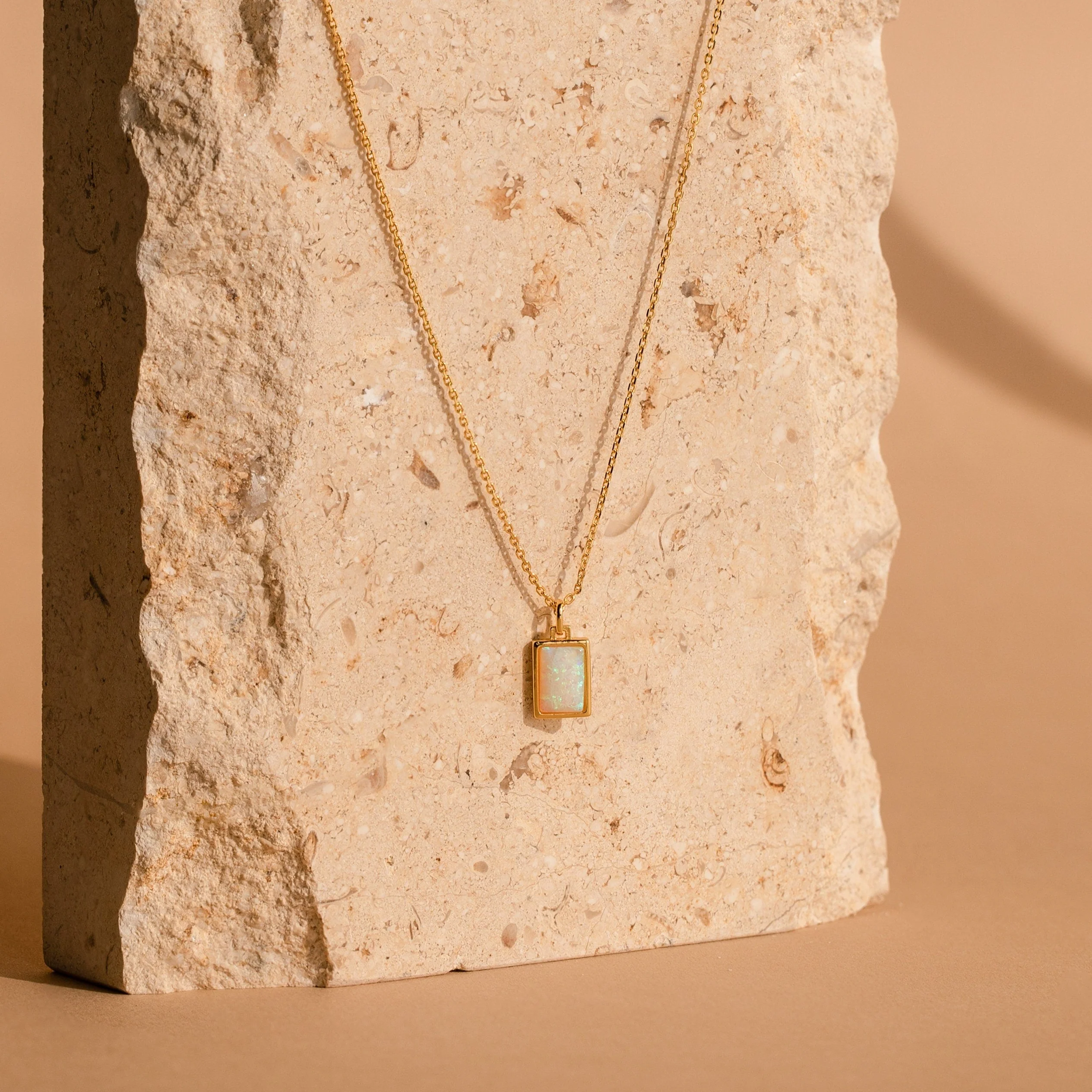 White Opal Rectangle Necklace - Image 2