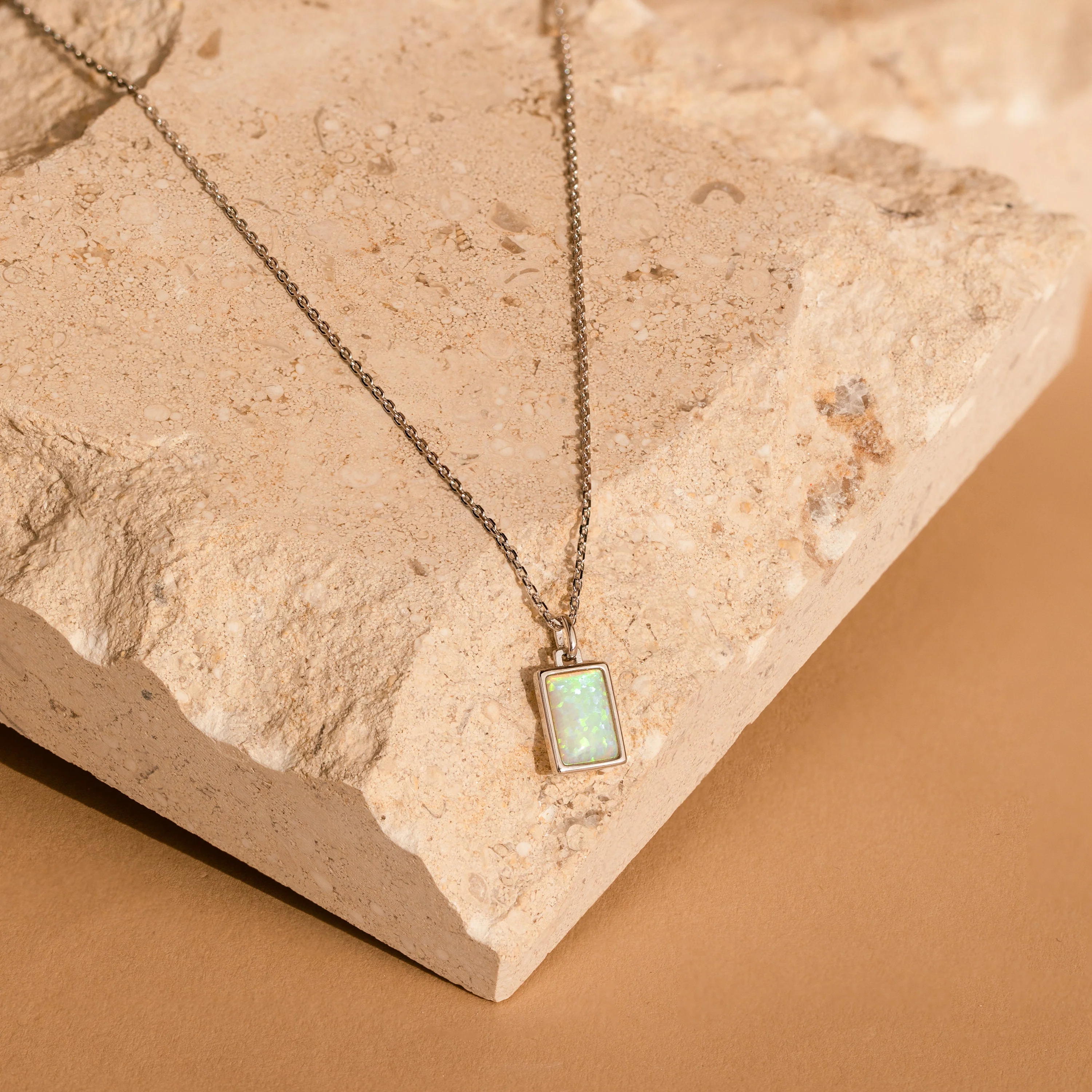 White Opal Rectangle Necklace - Image 4
